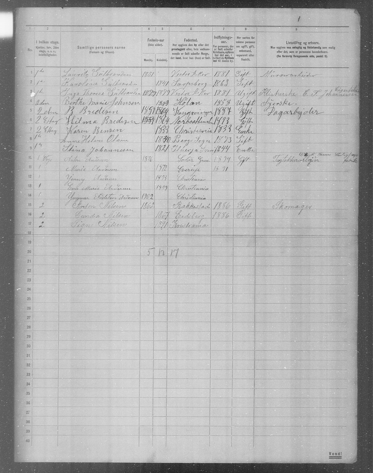 OBA, Municipal Census 1904 for Kristiania, 1904, p. 6051