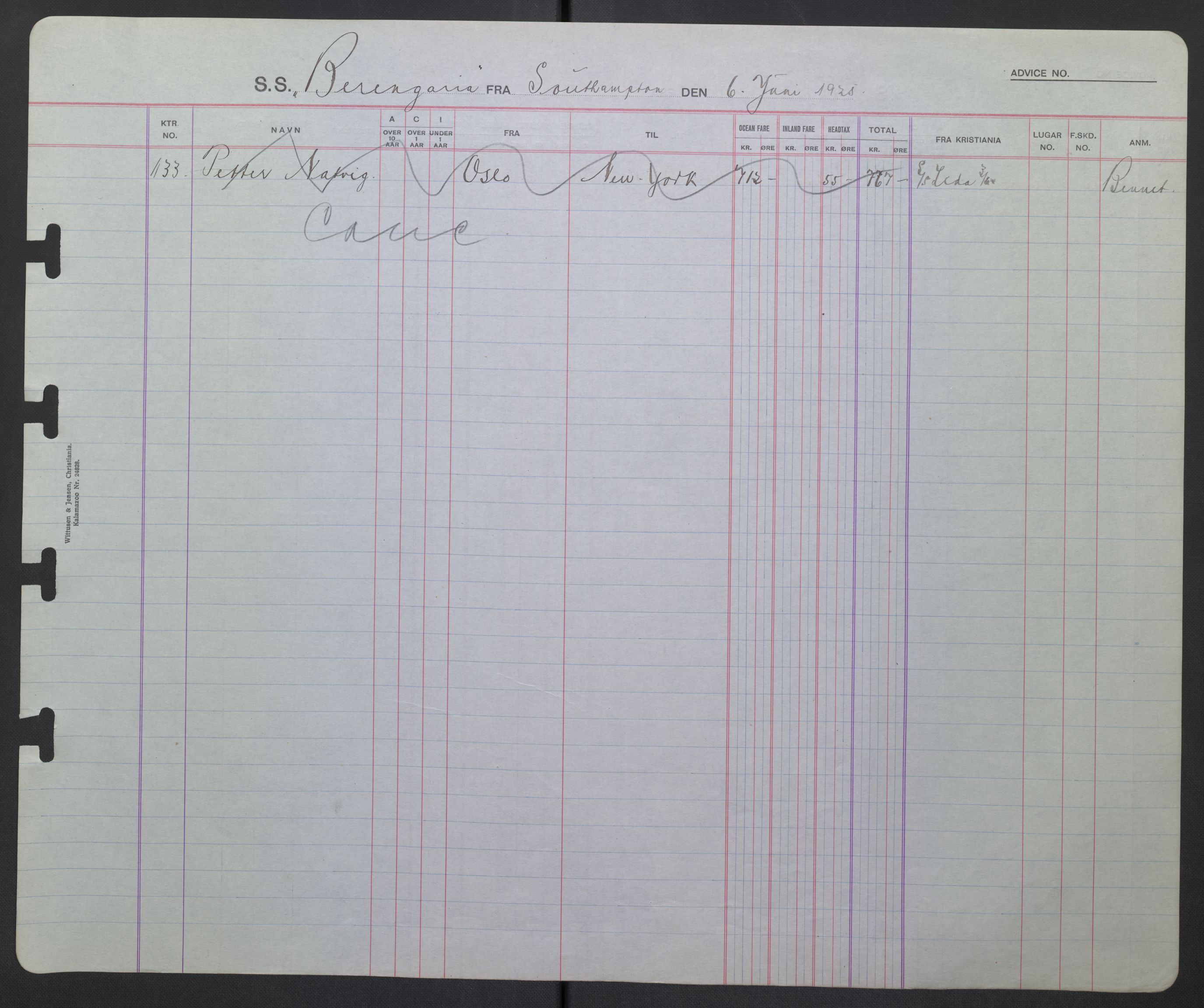 White Star-linjen, AV/SAO-PAO-0201/D/Db/L0002: Passasjerlister, 1924-1927, p. 136