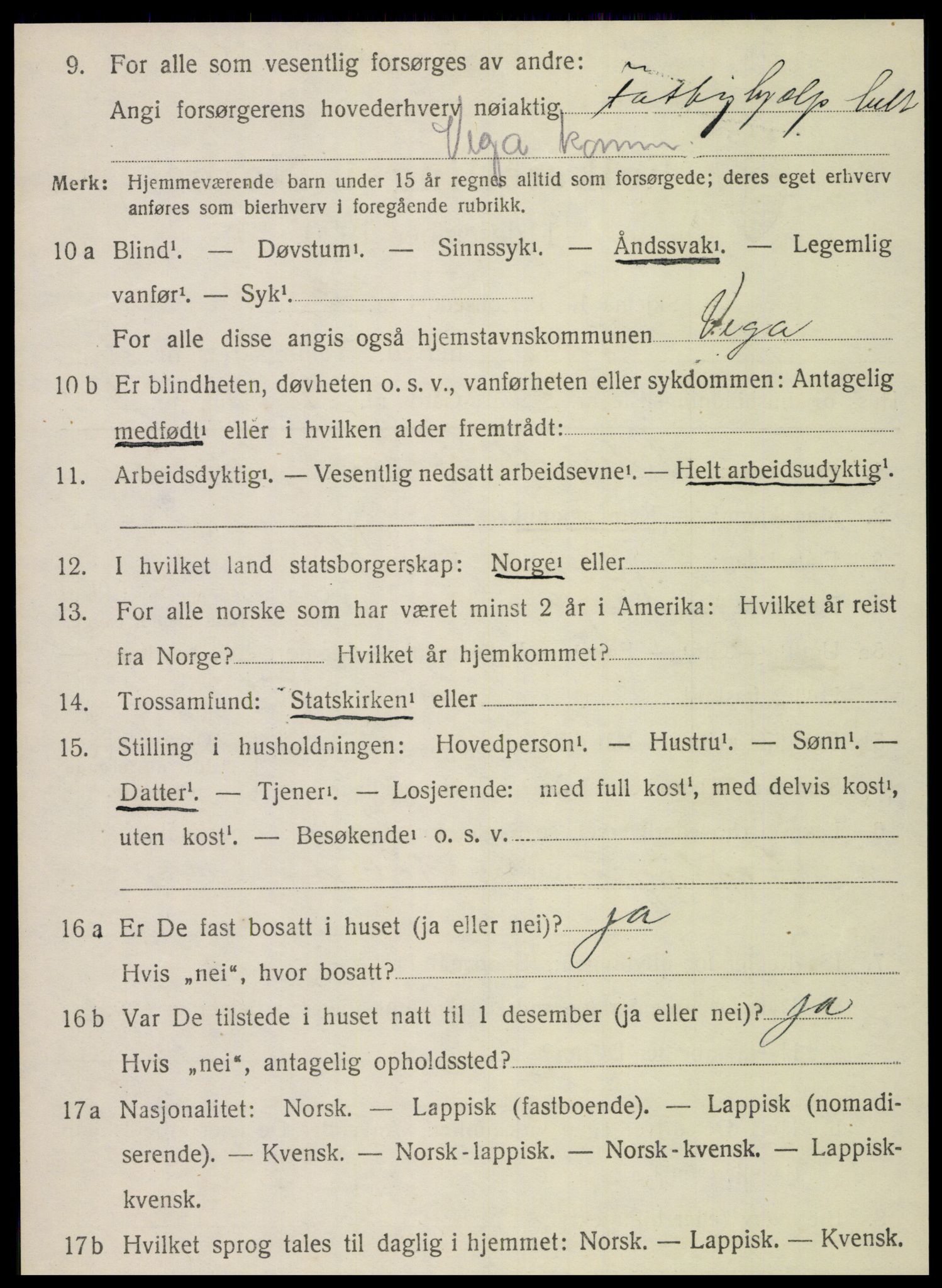 SAT, 1920 census for Vega, 1920, p. 1916