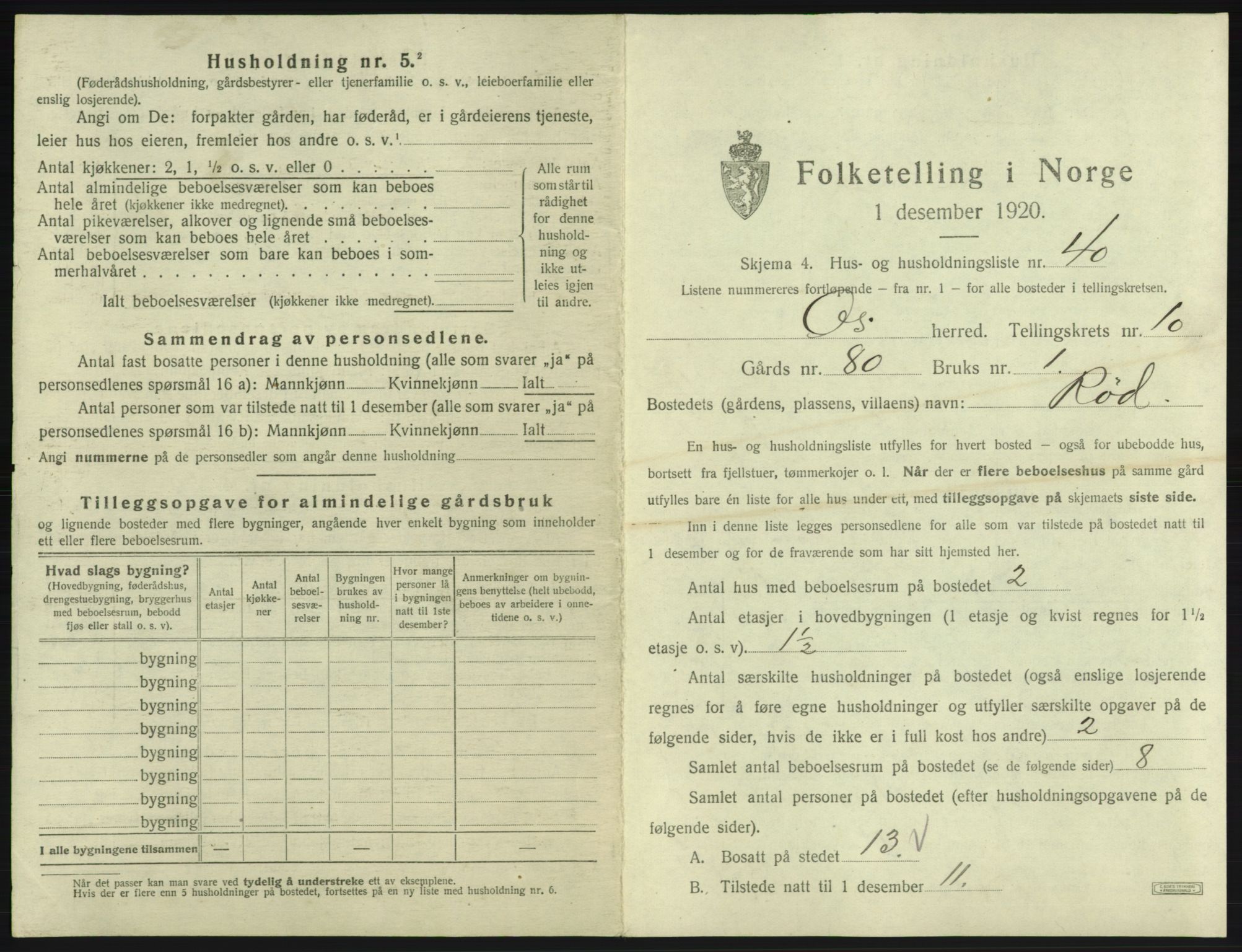 SAB, 1920 census for Os, 1920, p. 1155