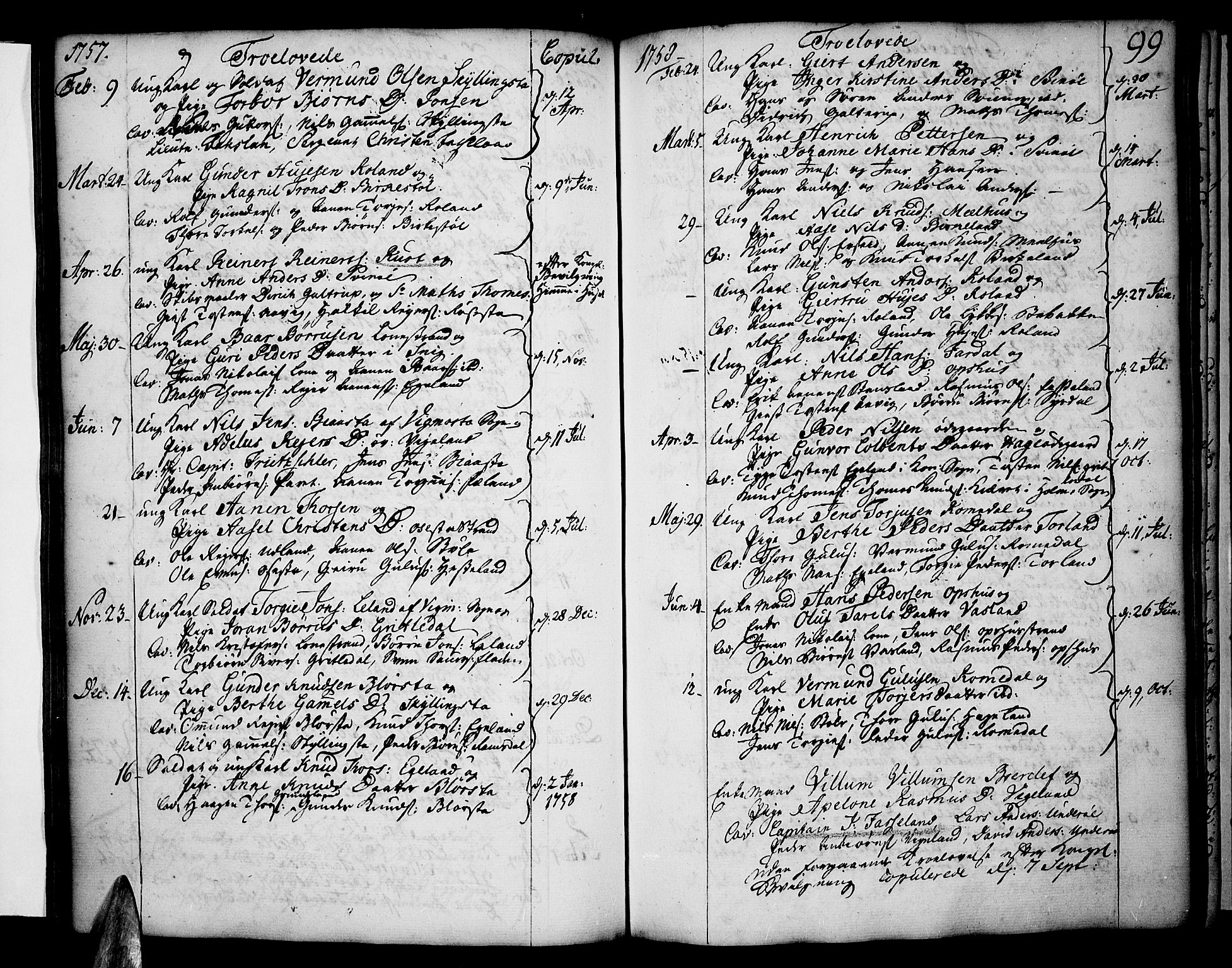 Sør-Audnedal sokneprestkontor, SAK/1111-0039/F/Fa/Fab/L0001: Parish register (official) no. A 1 /1, 1726-1766, p. 99