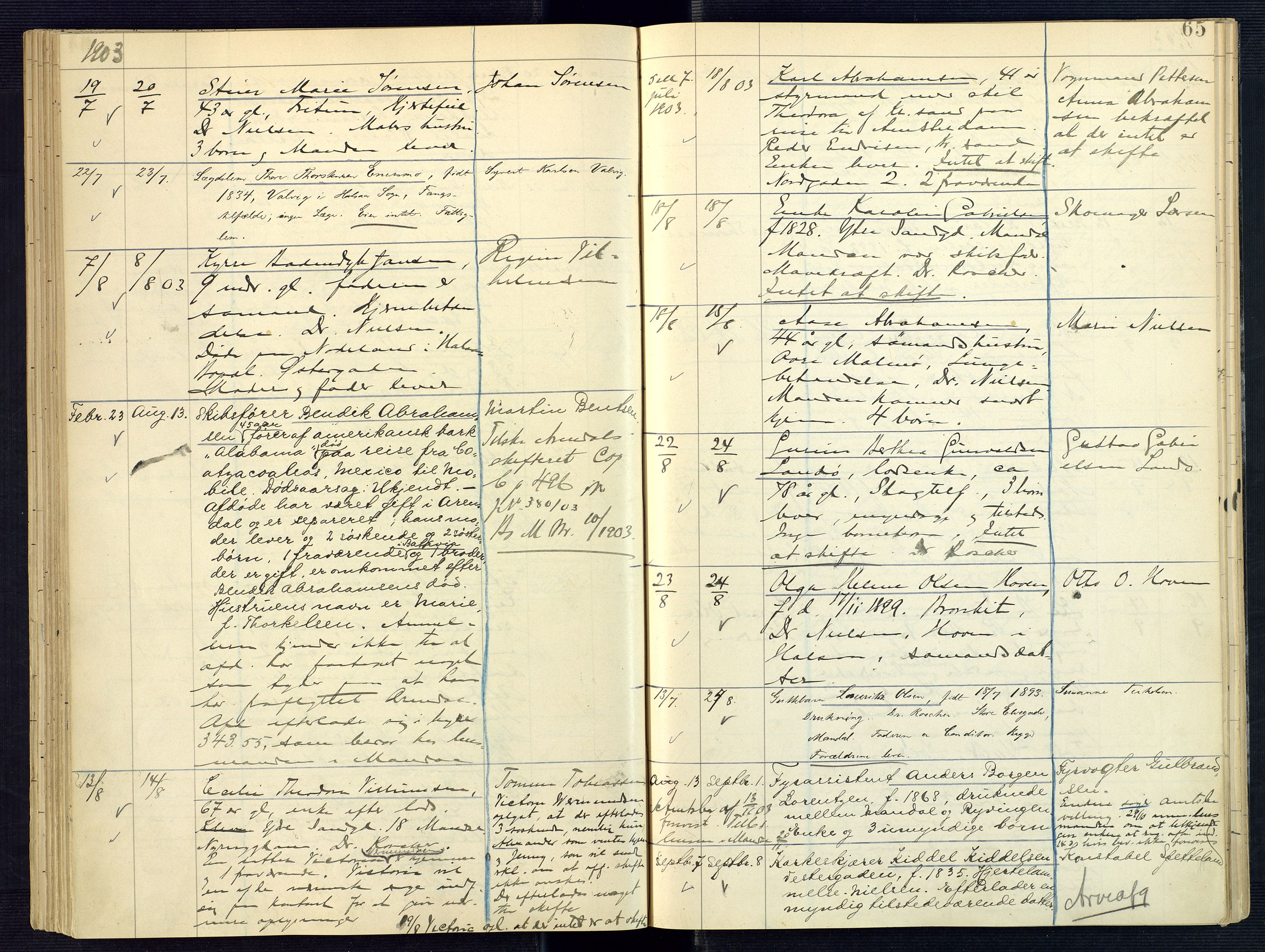 Mandal sorenskriveri, SAK/1221-0005/001/H/Ha/L0005: Dødsfall Mandal prestegjeld nr 4, 1895-1908, p. 65