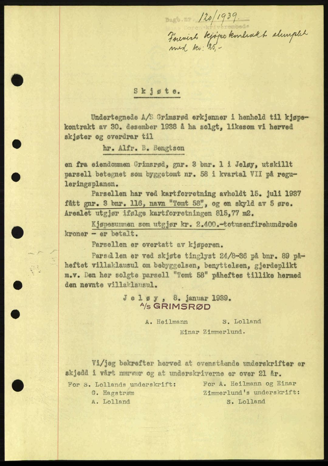 Moss sorenskriveri, SAO/A-10168: Mortgage book no. A5, 1938-1939, Diary no: : 120/1939