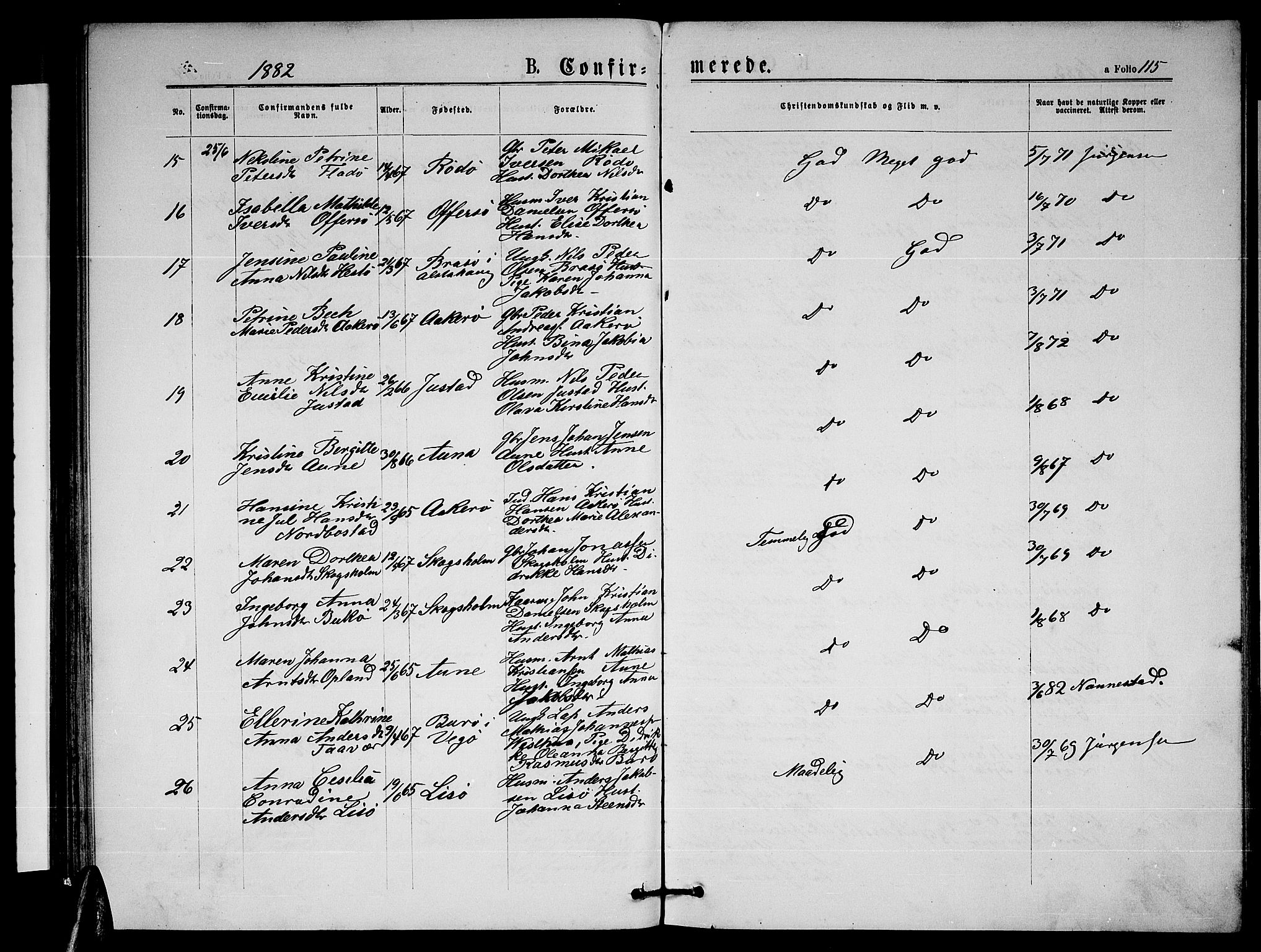 Ministerialprotokoller, klokkerbøker og fødselsregistre - Nordland, AV/SAT-A-1459/817/L0267: Parish register (copy) no. 817C02, 1870-1883, p. 115