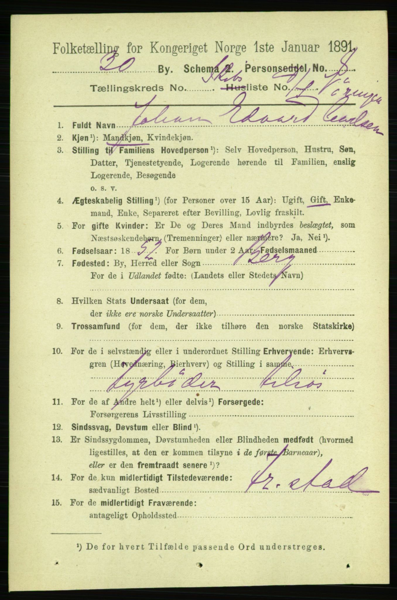 RA, 1891 census for 0806 Skien, 1891, p. 11504