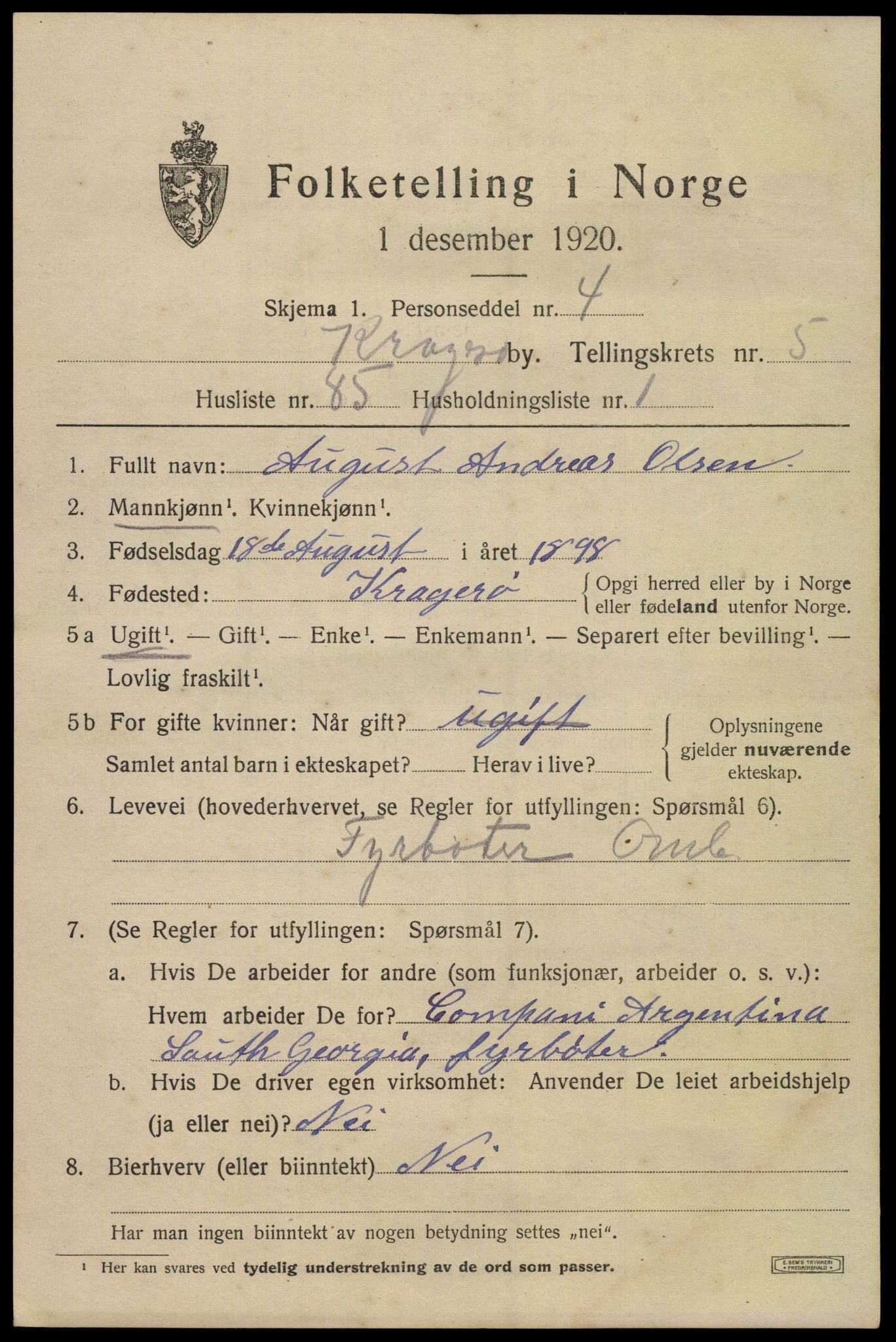 SAKO, 1920 census for Kragerø, 1920, p. 9043