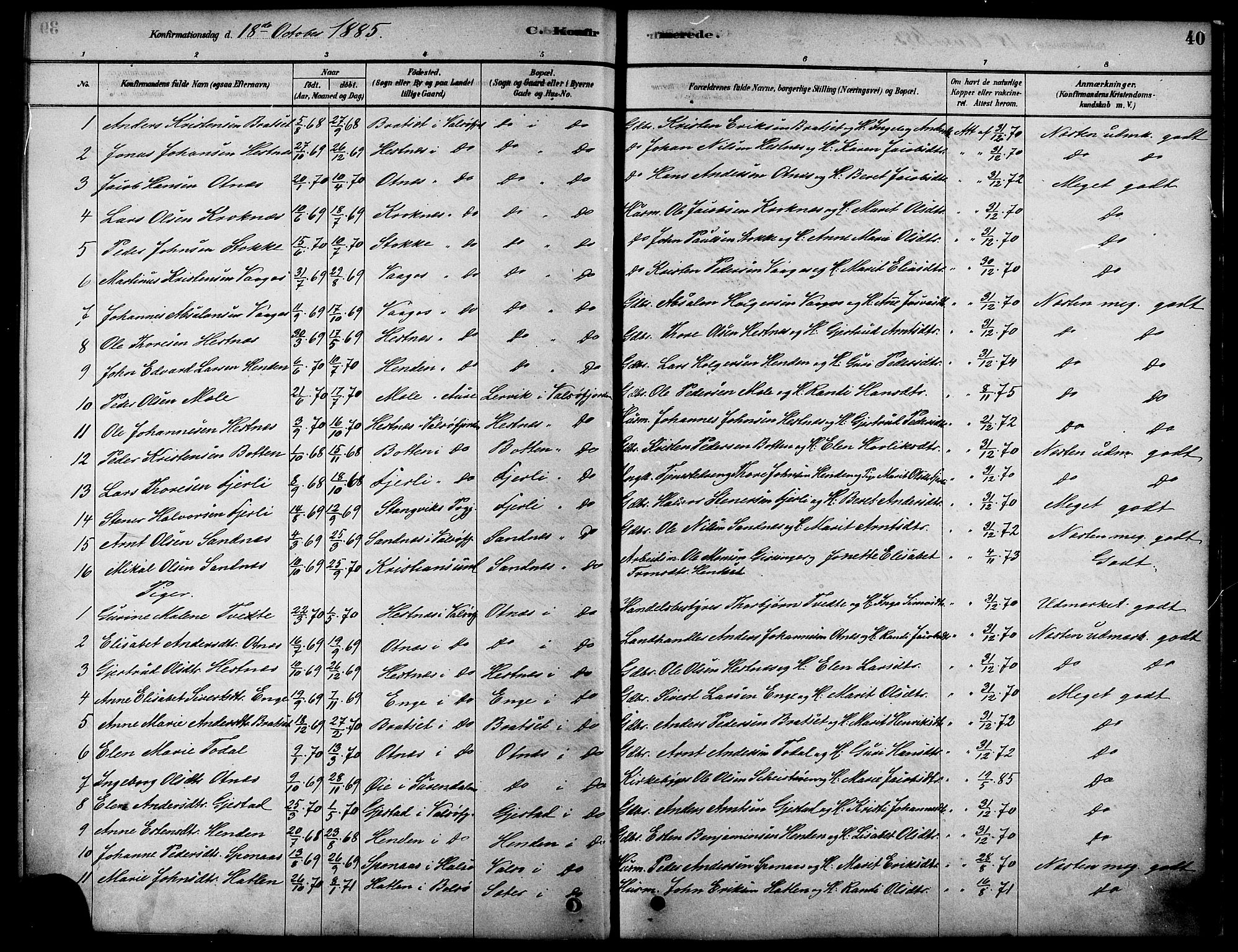 Ministerialprotokoller, klokkerbøker og fødselsregistre - Møre og Romsdal, AV/SAT-A-1454/580/L0924: Parish register (official) no. 580A01, 1878-1887, p. 40