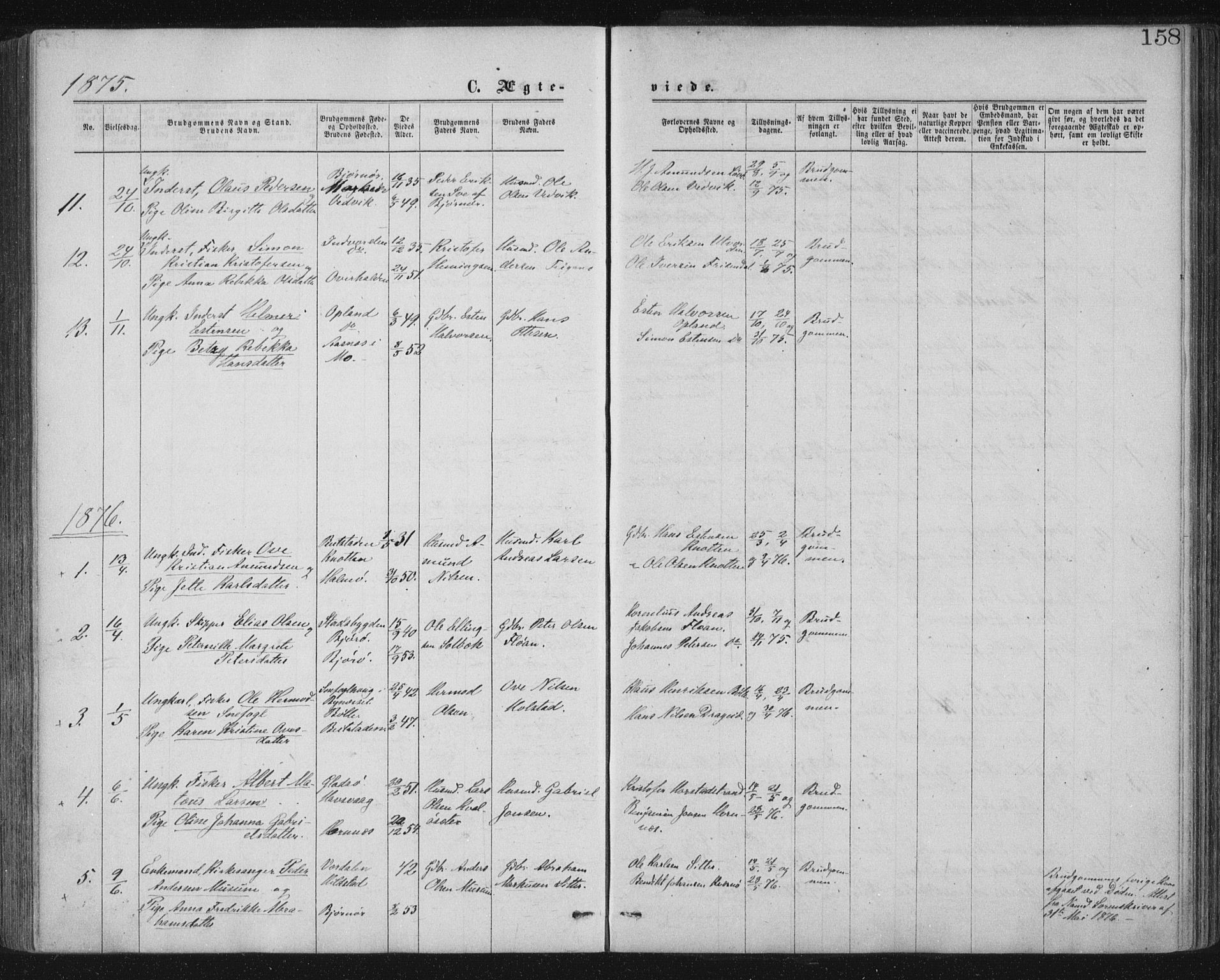 Ministerialprotokoller, klokkerbøker og fødselsregistre - Nord-Trøndelag, SAT/A-1458/771/L0596: Parish register (official) no. 771A03, 1870-1884, p. 158