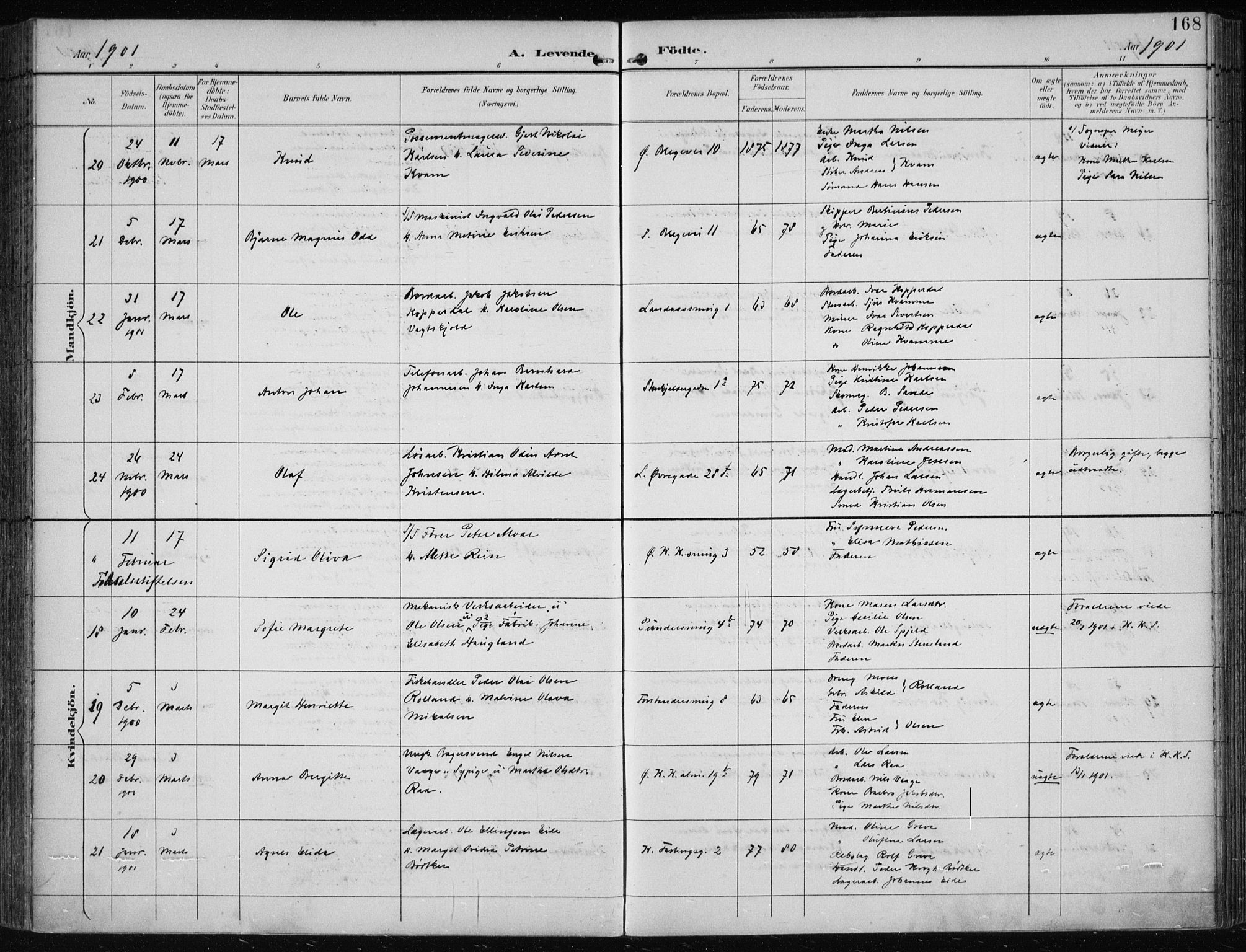 Korskirken sokneprestembete, SAB/A-76101/H/Hab: Parish register (copy) no. B 10, 1896-1905, p. 168