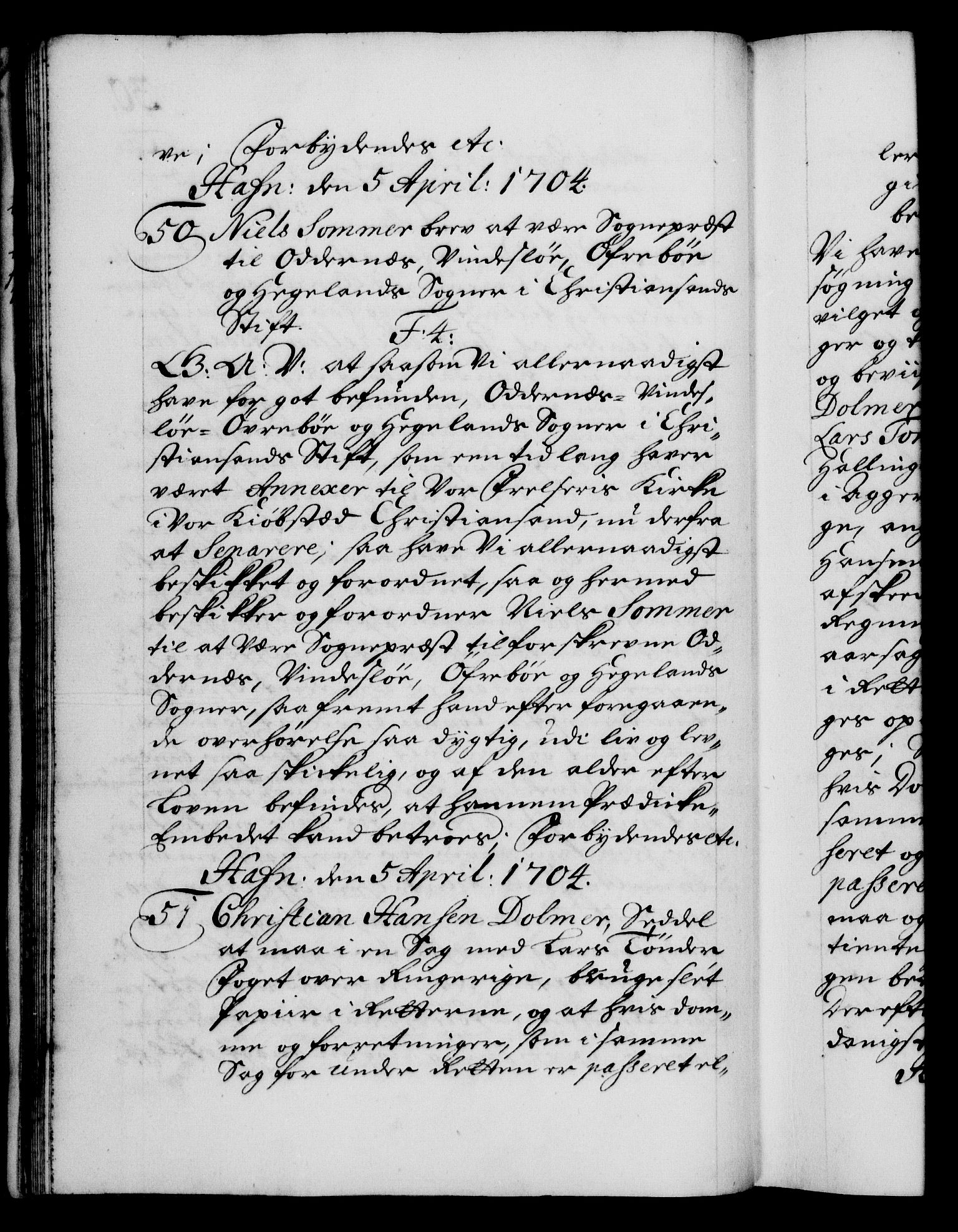 Danske Kanselli 1572-1799, AV/RA-EA-3023/F/Fc/Fca/Fcaa/L0019: Norske registre, 1704-1707, p. 30b