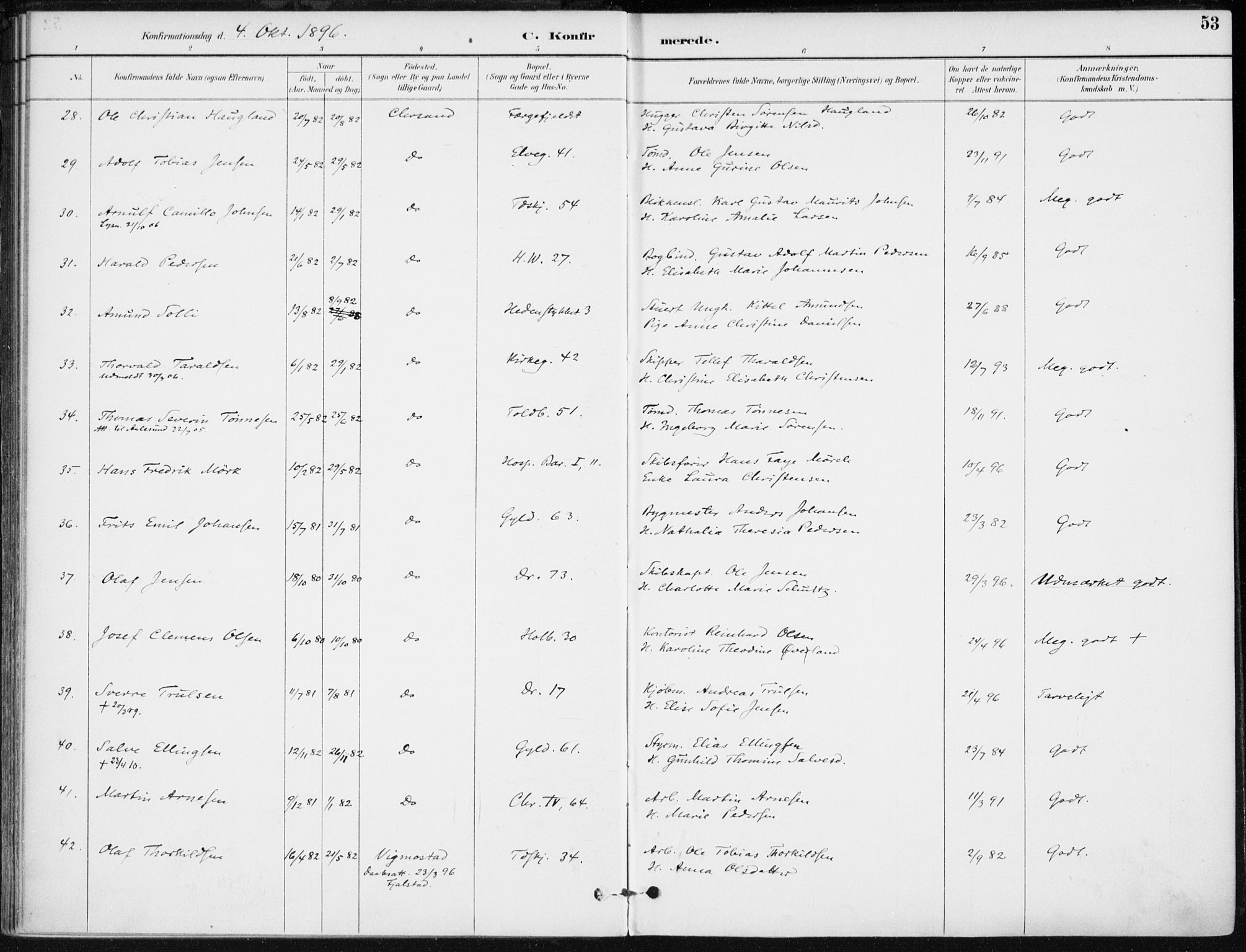 Kristiansand domprosti, SAK/1112-0006/F/Fa/L0020: Parish register (official) no. A 19, 1893-1904, p. 53