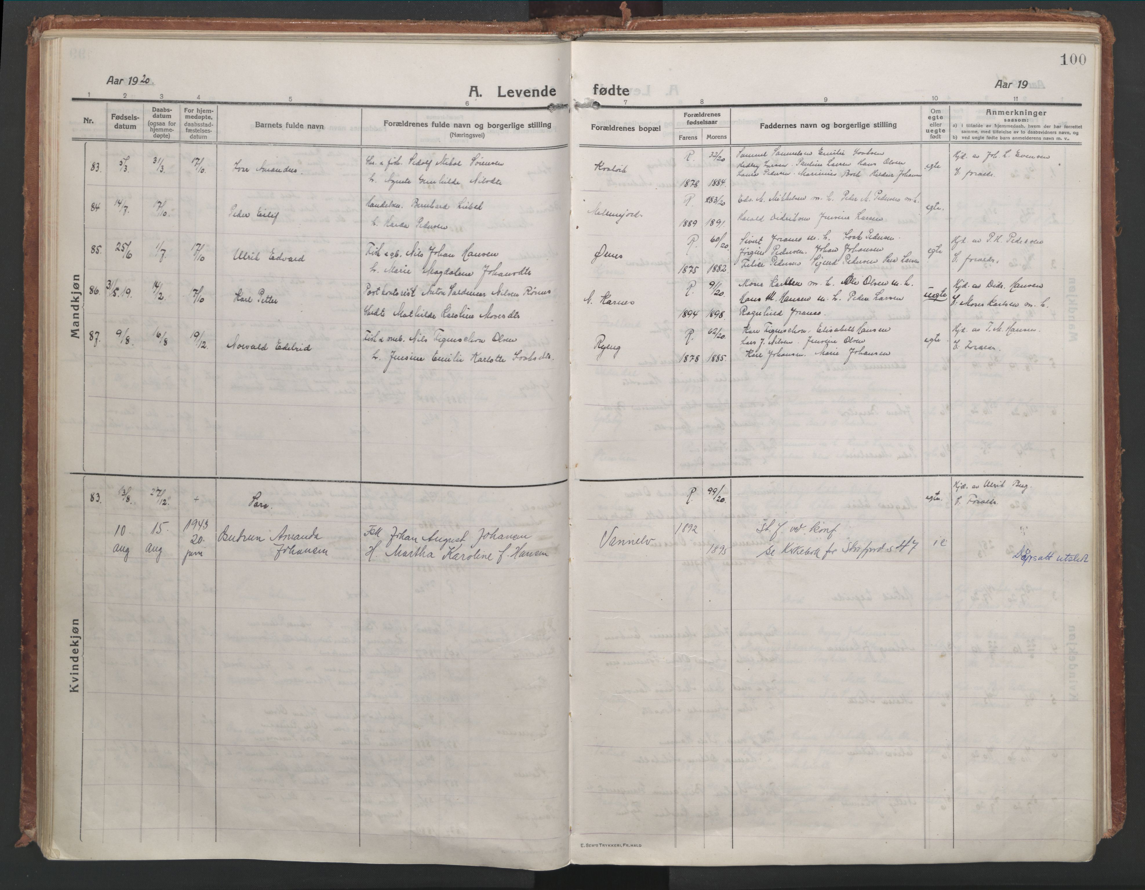 Lyngen sokneprestembete, AV/SATØ-S-1289/H/He/Hea/L0012kirke: Parish register (official) no. 12, 1914-1923, p. 100