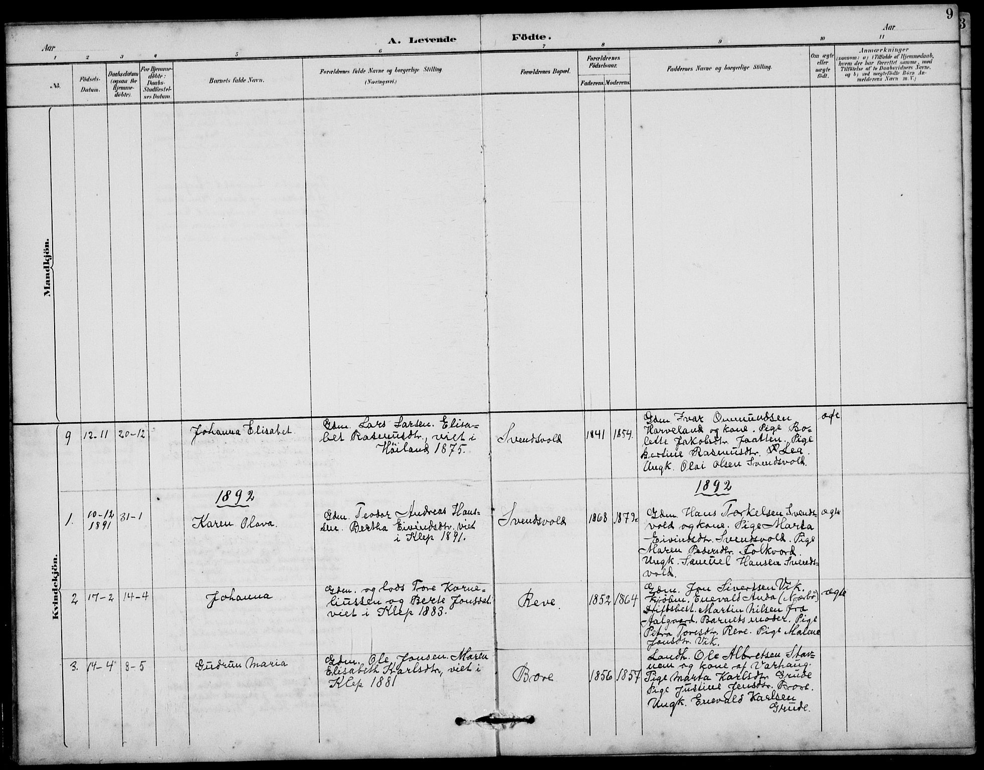 Klepp sokneprestkontor, AV/SAST-A-101803/001/3/30BB/L0006: Parish register (copy) no. B 6, 1889-1936, p. 9