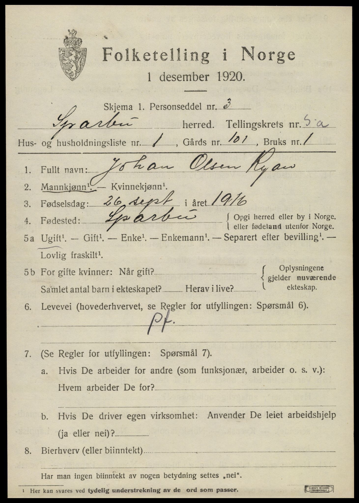 SAT, 1920 census for Sparbu, 1920, p. 6193