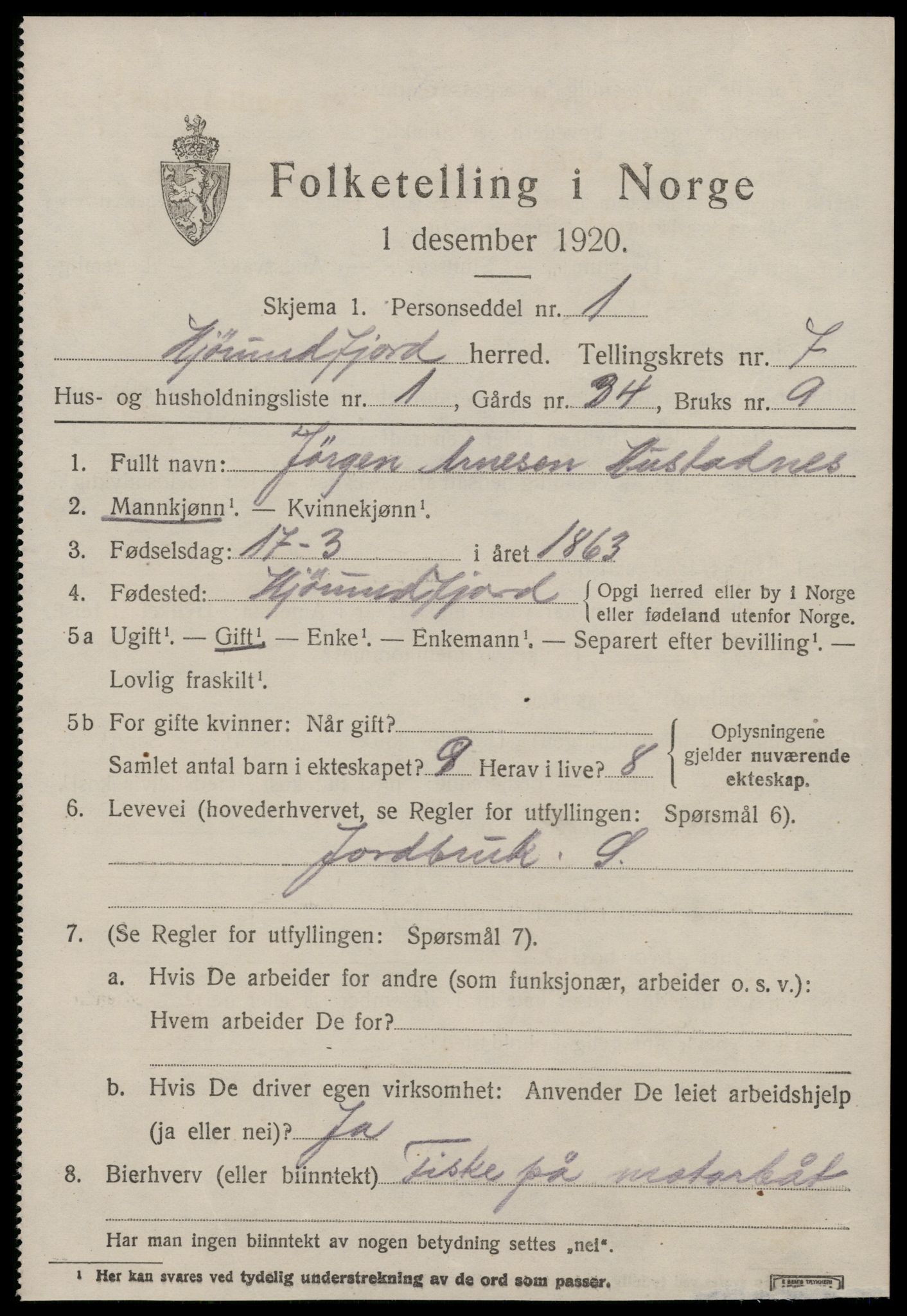 SAT, 1920 census for Hjørundfjord, 1920, p. 2413