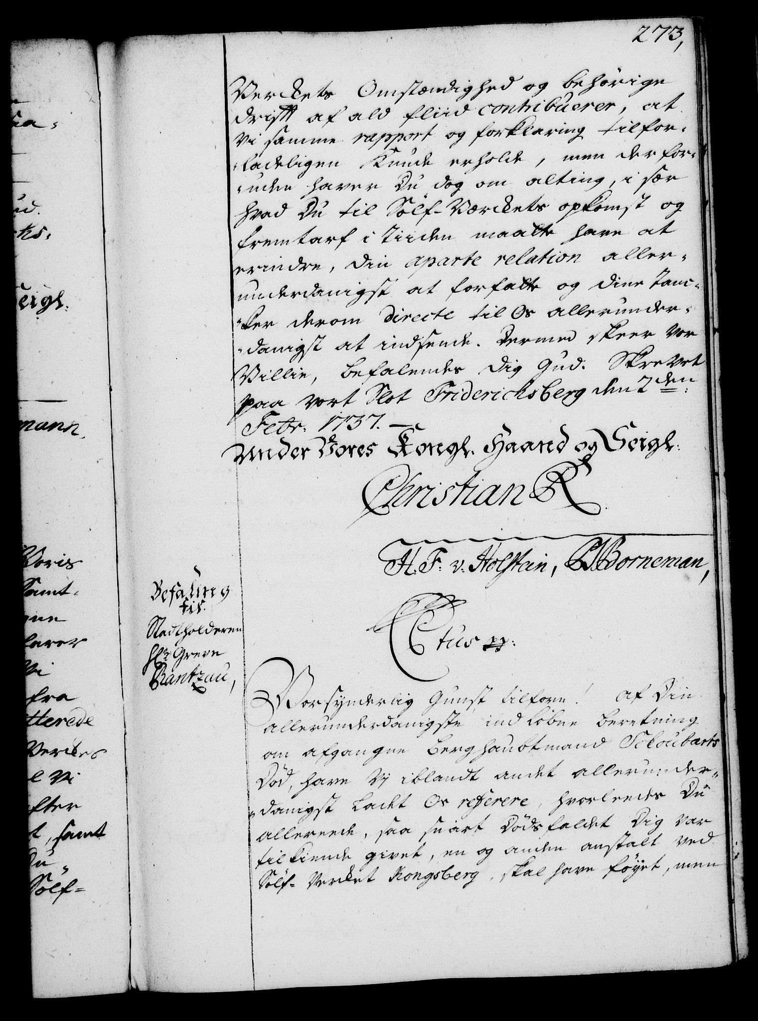 Rentekammeret, Kammerkanselliet, RA/EA-3111/G/Gg/Gga/L0004: Norsk ekspedisjonsprotokoll med register (merket RK 53.4), 1734-1741, p. 273