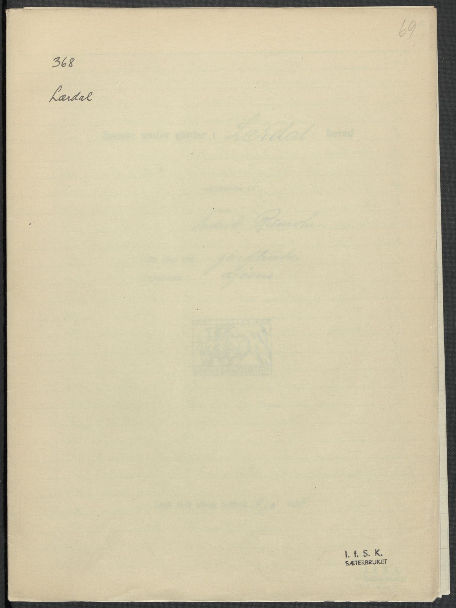 Instituttet for sammenlignende kulturforskning, RA/PA-0424/F/Fc/L0011/0001: Eske B11: / Sogn og Fjordane (perm XXVIII), 1934-1935, p. 69