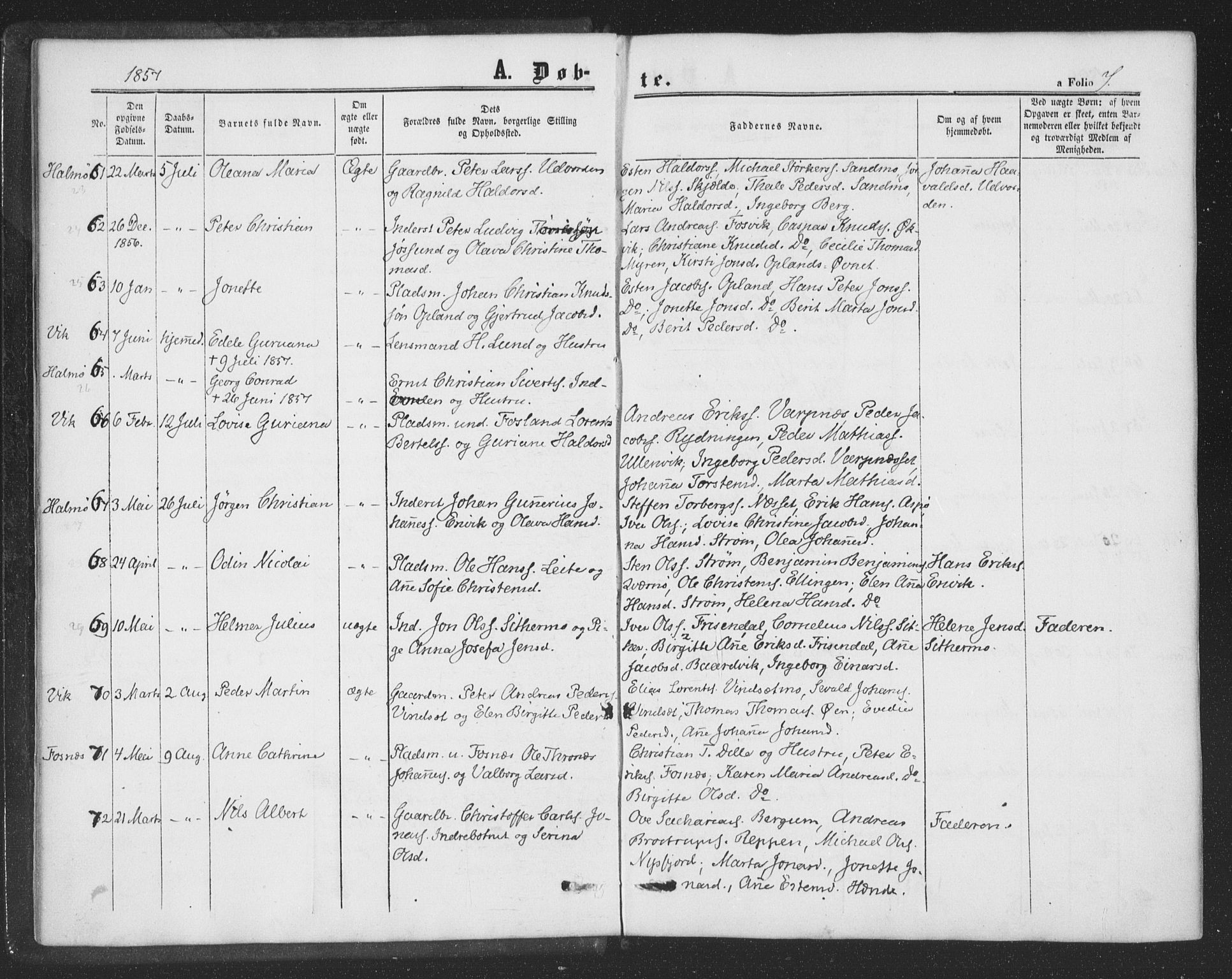 Ministerialprotokoller, klokkerbøker og fødselsregistre - Nord-Trøndelag, SAT/A-1458/773/L0615: Parish register (official) no. 773A06, 1857-1870, p. 7