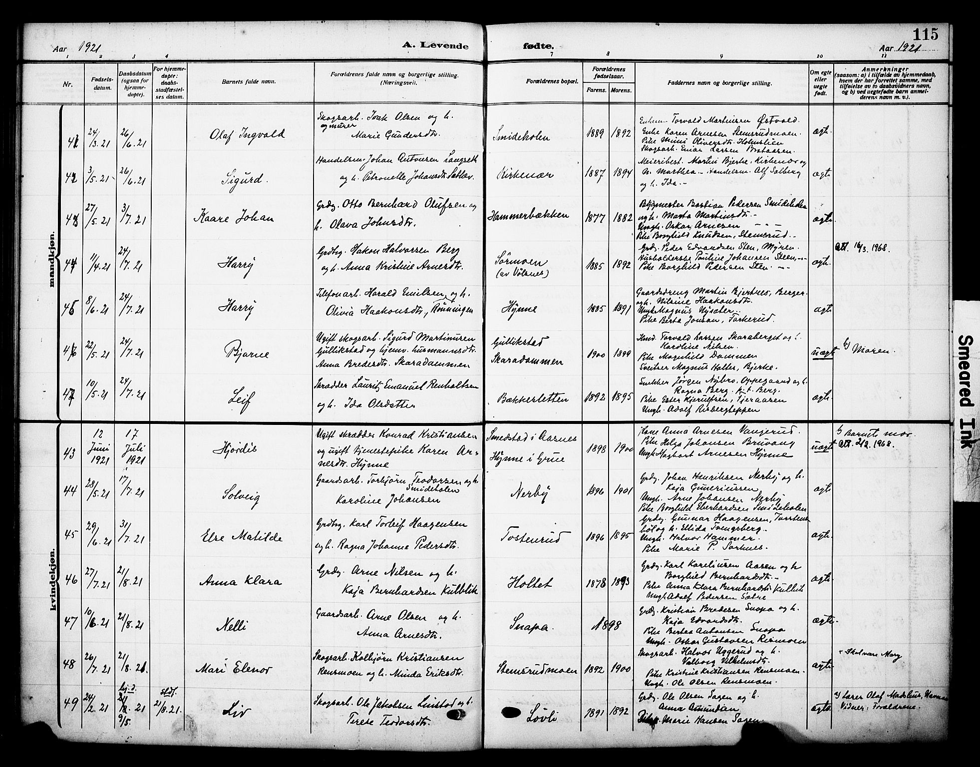 Grue prestekontor, AV/SAH-PREST-036/H/Ha/Haa/L0015: Parish register (official) no. 15, 1911-1922, p. 115