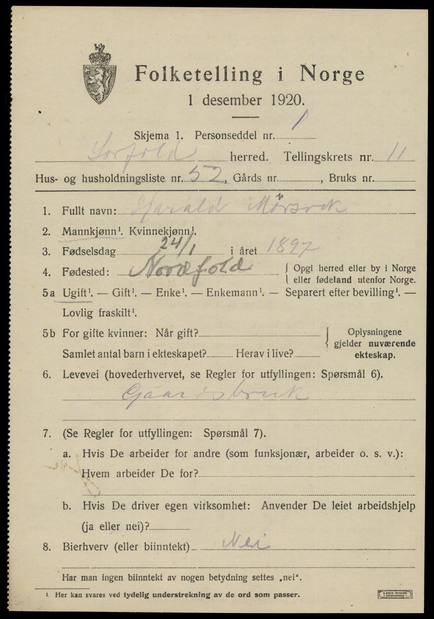 SAT, 1920 census for Sørfold, 1920, p. 6203