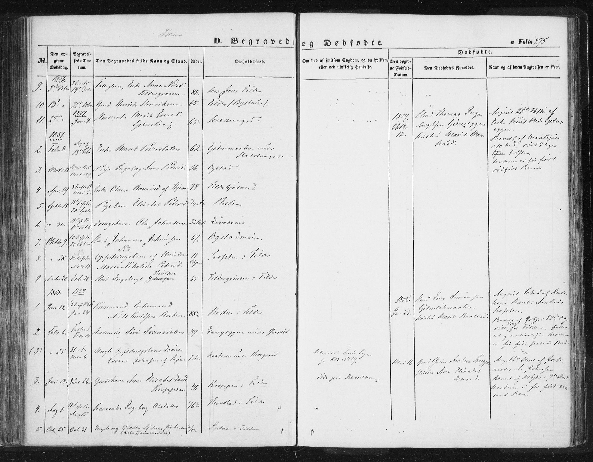Ministerialprotokoller, klokkerbøker og fødselsregistre - Sør-Trøndelag, SAT/A-1456/618/L0441: Parish register (official) no. 618A05, 1843-1862, p. 275