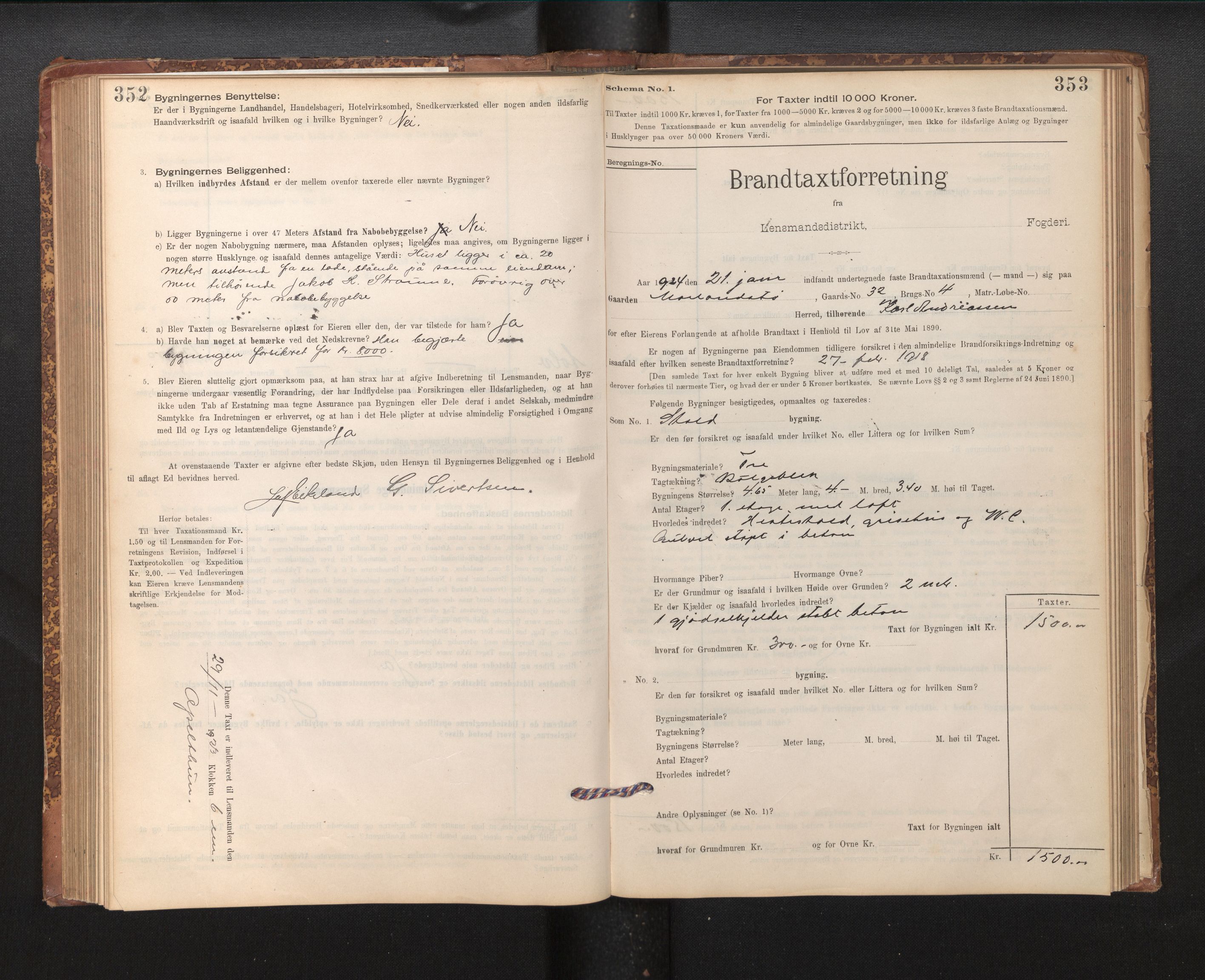 Lensmannen i Fjell, SAB/A-32301/0012/L0005: Branntakstprotokoll, skjematakst, 1895-1931, p. 352-353