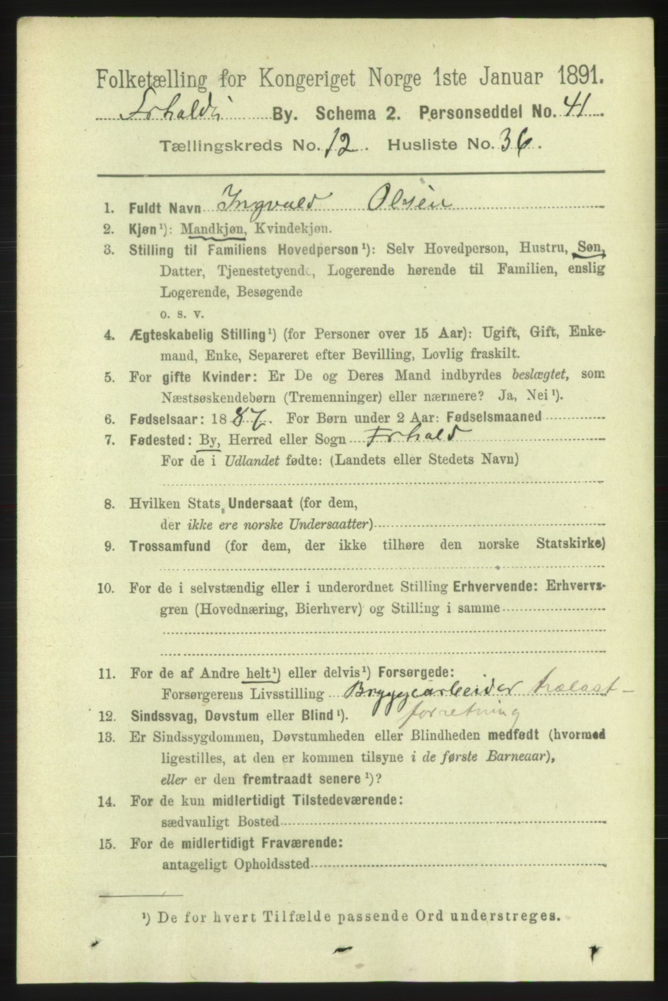 RA, 1891 census for 0101 Fredrikshald, 1891, p. 8781