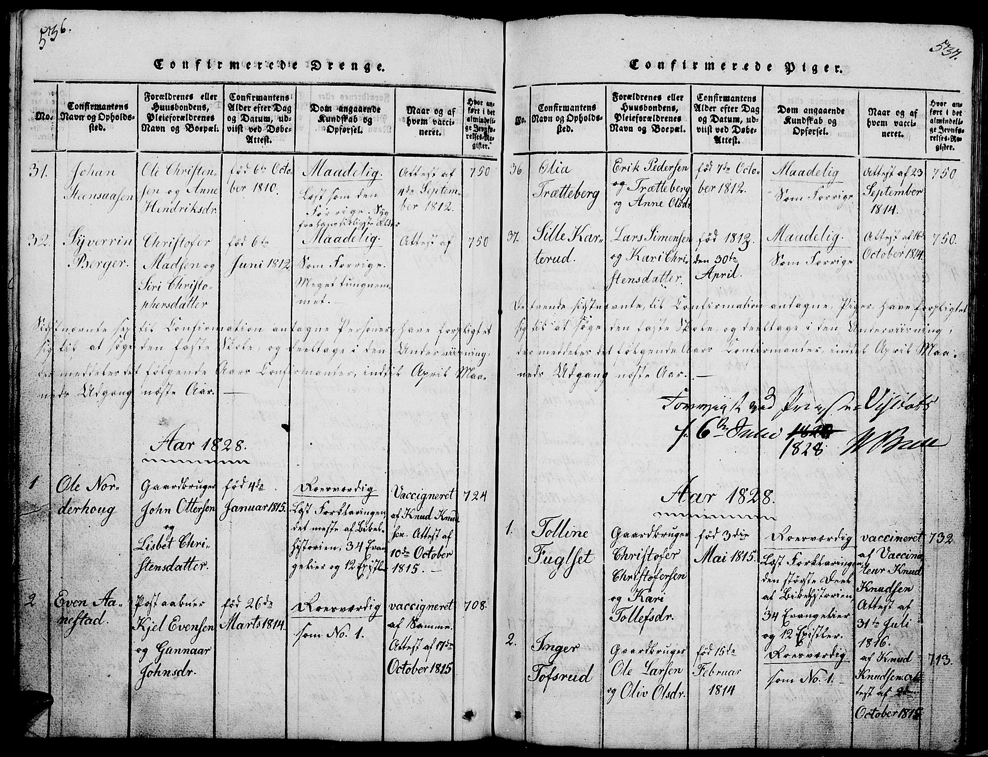 Løten prestekontor, AV/SAH-PREST-022/L/La/L0001: Parish register (copy) no. 1, 1812-1832, p. 536-537