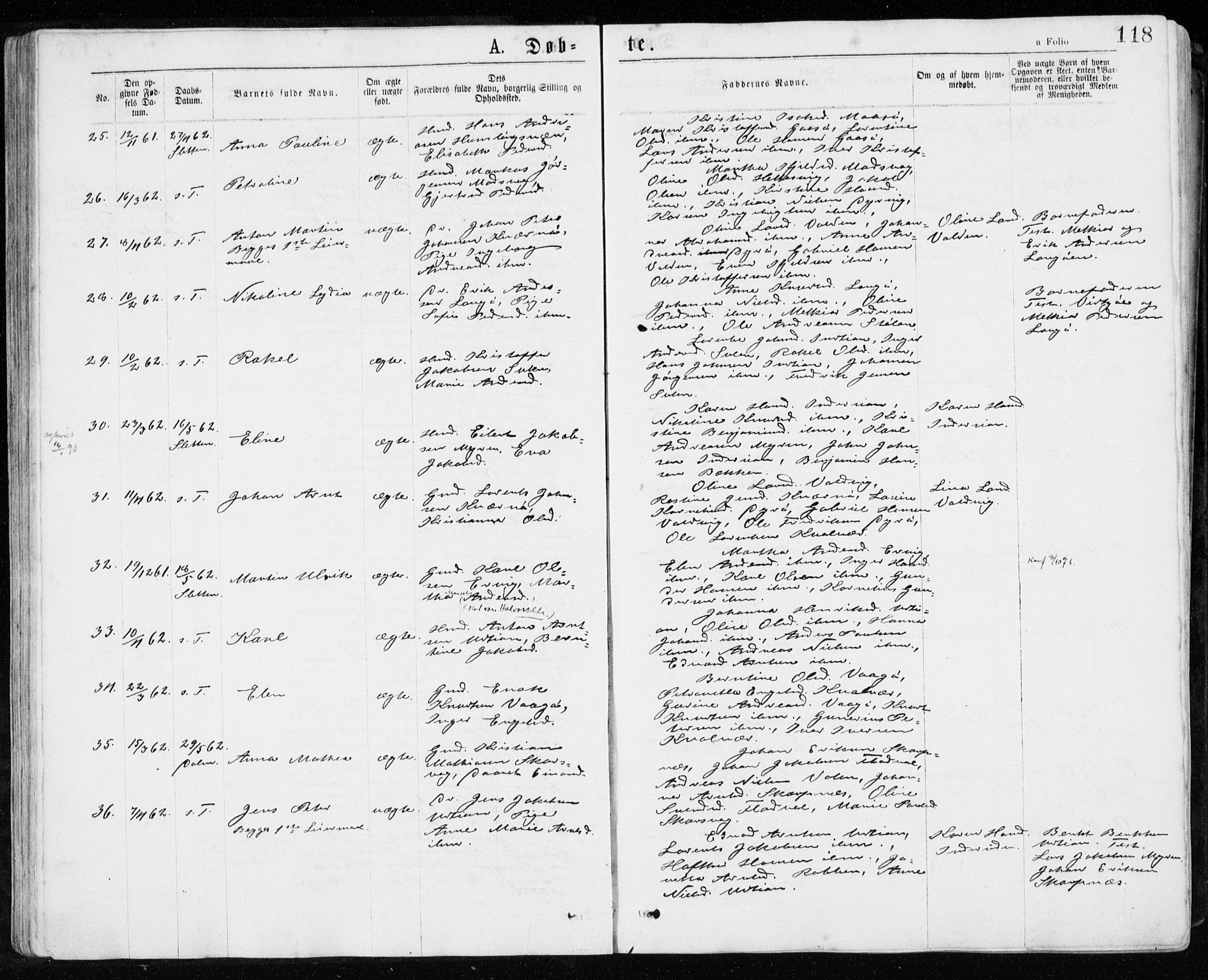 Ministerialprotokoller, klokkerbøker og fødselsregistre - Sør-Trøndelag, AV/SAT-A-1456/640/L0576: Parish register (official) no. 640A01, 1846-1876, p. 118