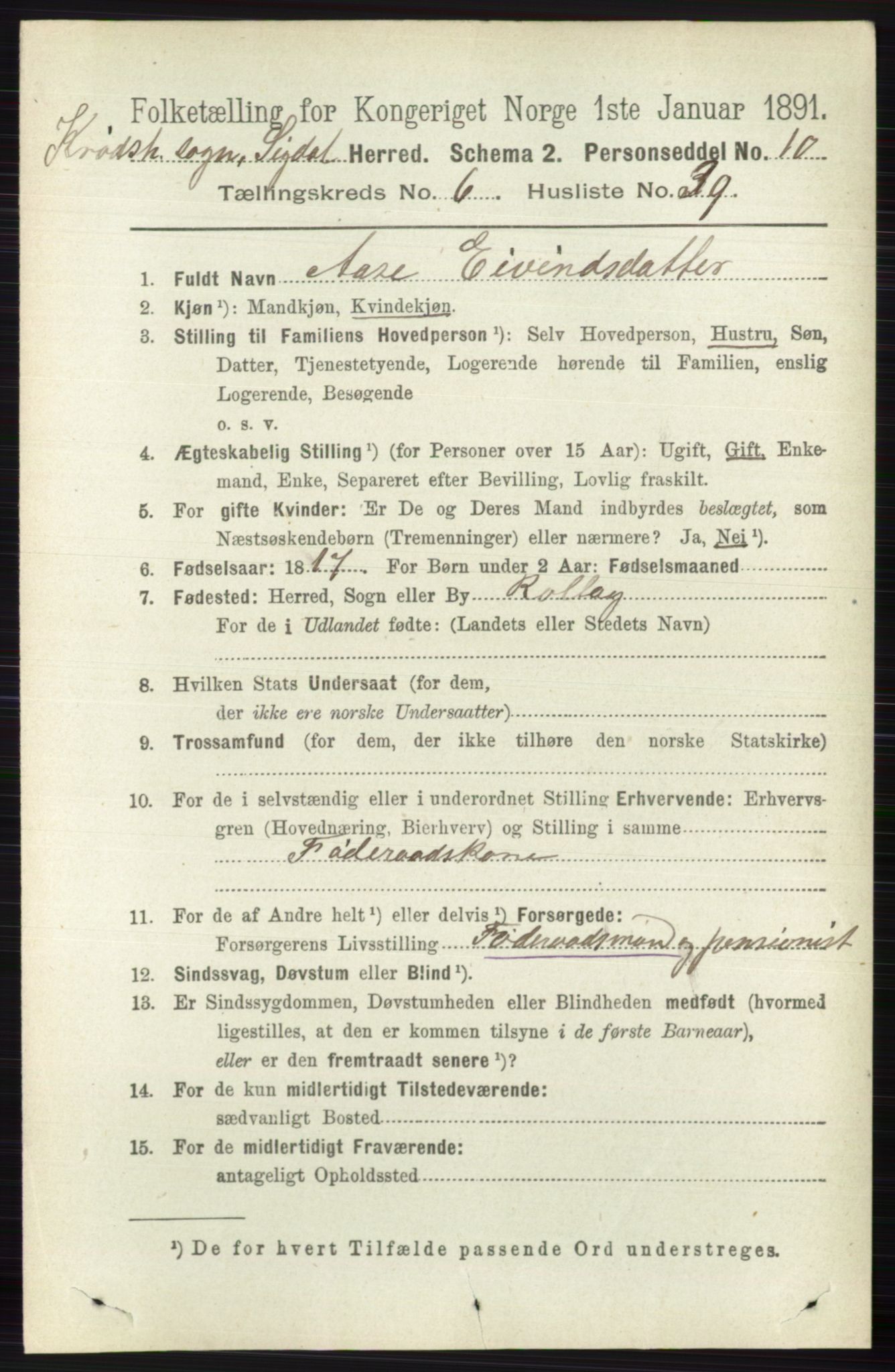 RA, 1891 census for 0621 Sigdal, 1891, p. 6888