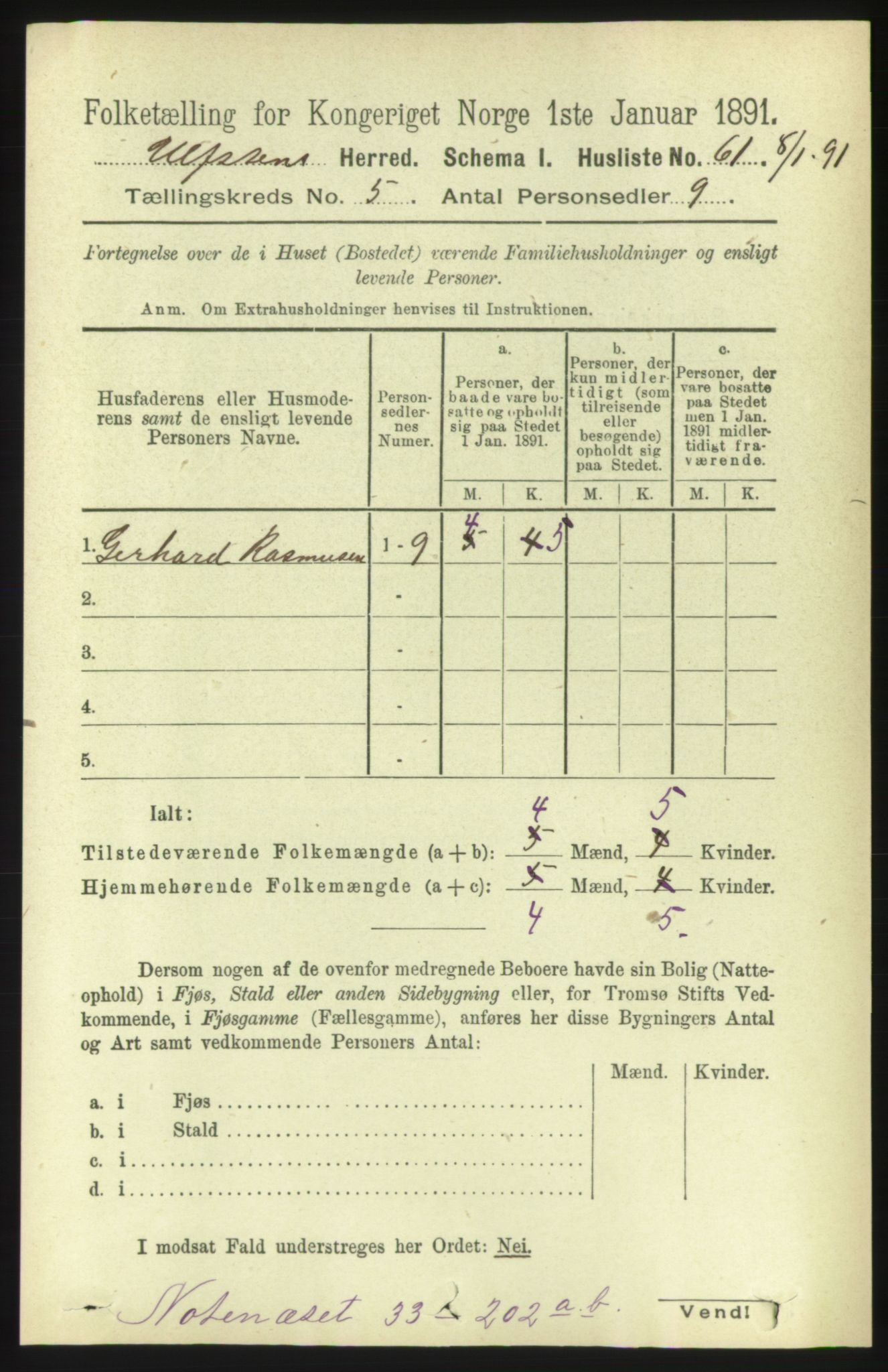 RA, 1891 census for 1516 Ulstein, 1891, p. 1252