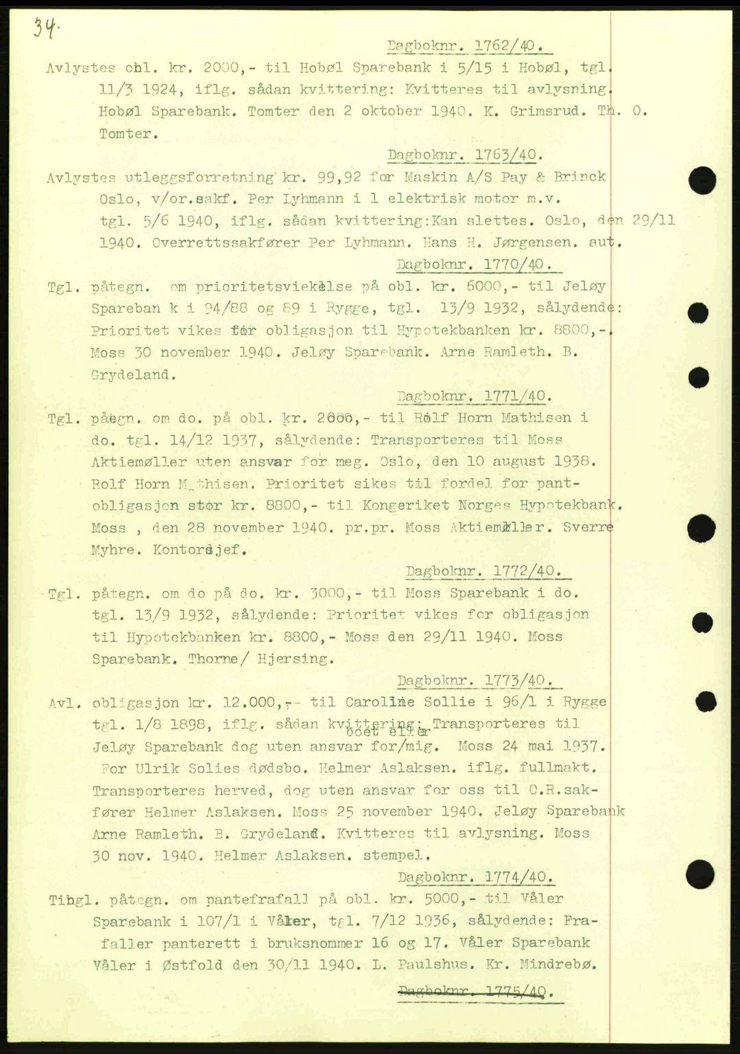 Moss sorenskriveri, SAO/A-10168: Mortgage book no. B10, 1940-1941, Diary no: : 1751/1940