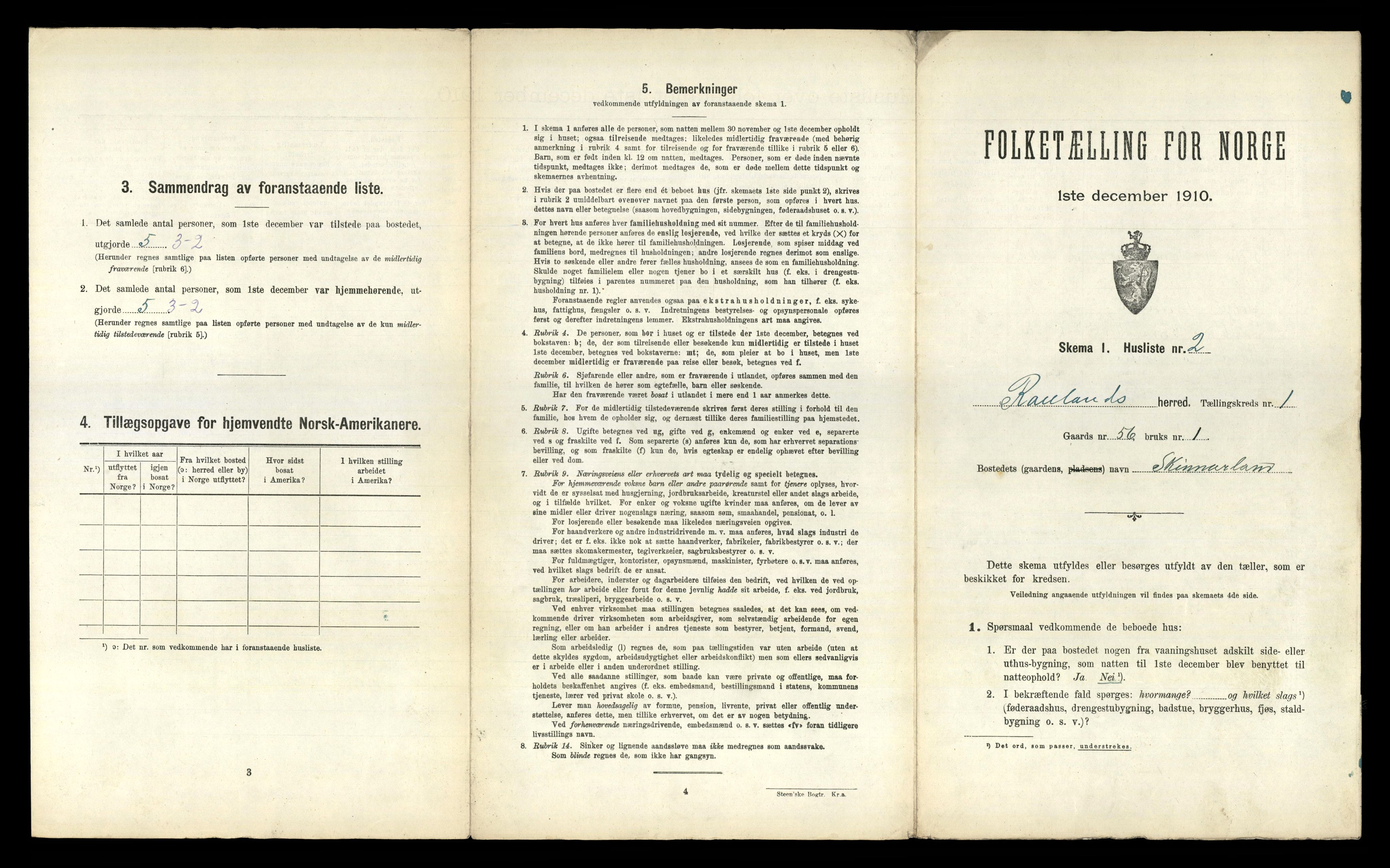 RA, 1910 census for Rauland, 1910, p. 43