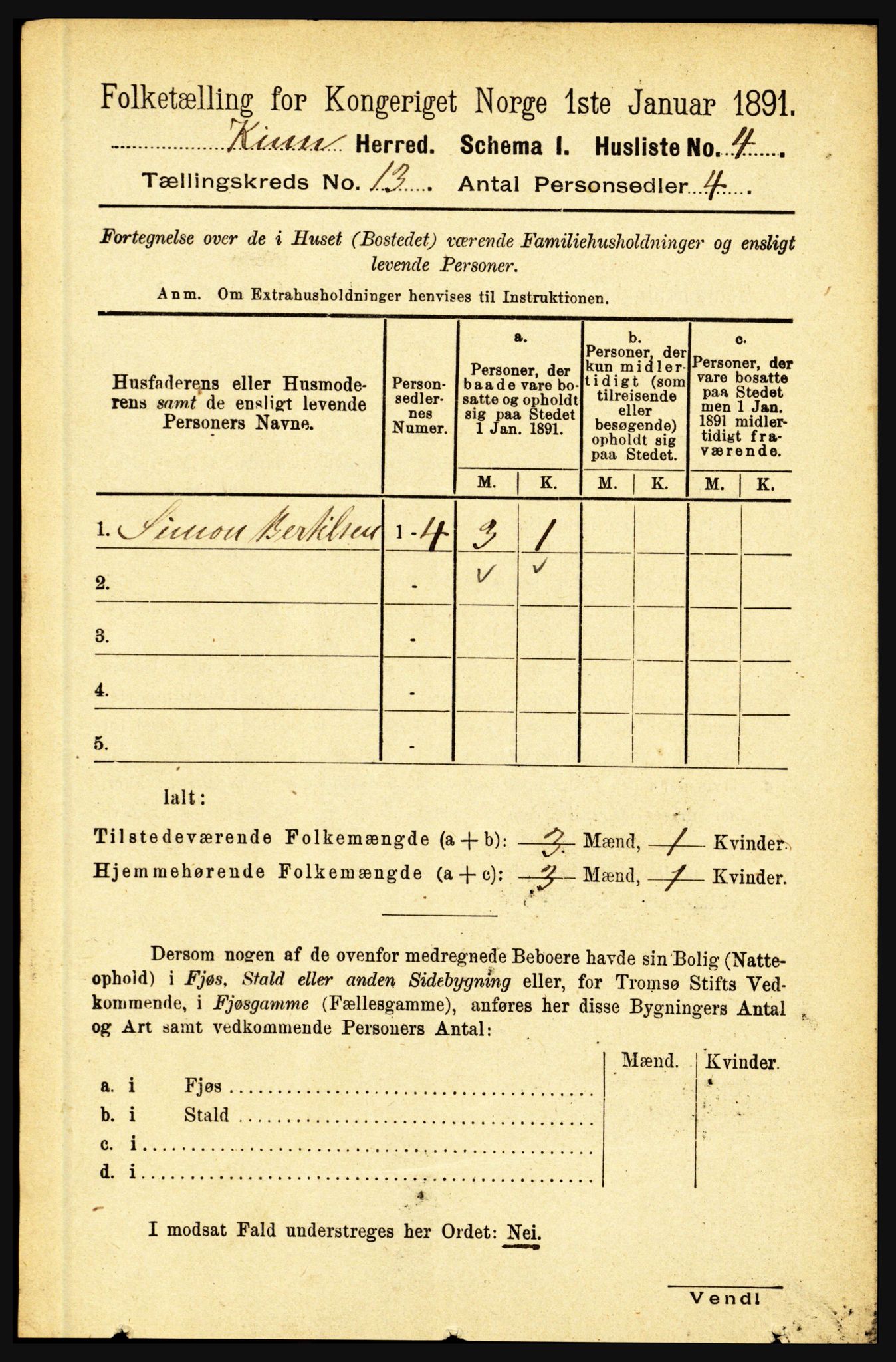 RA, 1891 census for 1437 Kinn, 1891, p. 5000