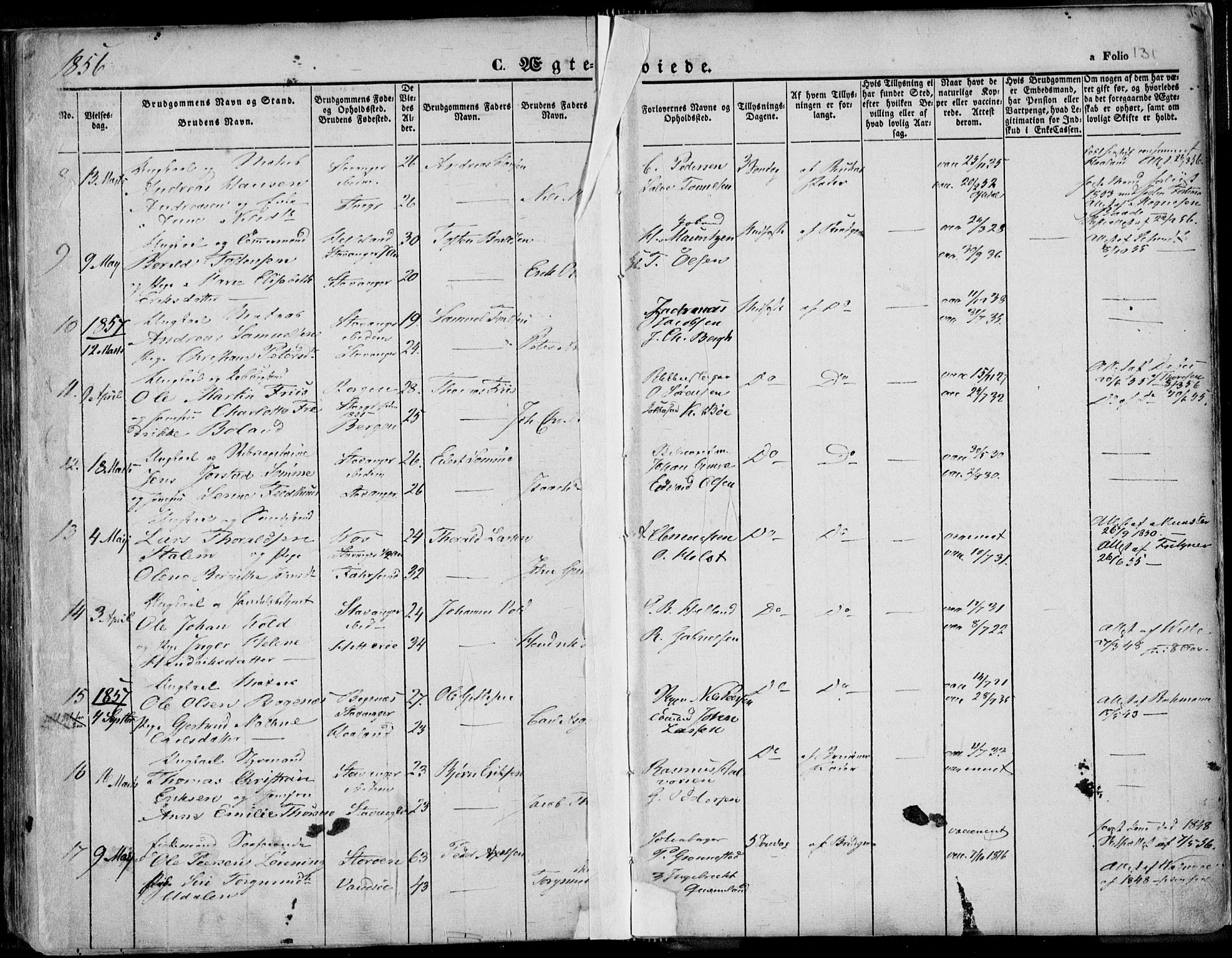 Domkirken sokneprestkontor, SAST/A-101812/001/30/30BA/L0015: Parish register (official) no. A 14, 1842-1857, p. 131