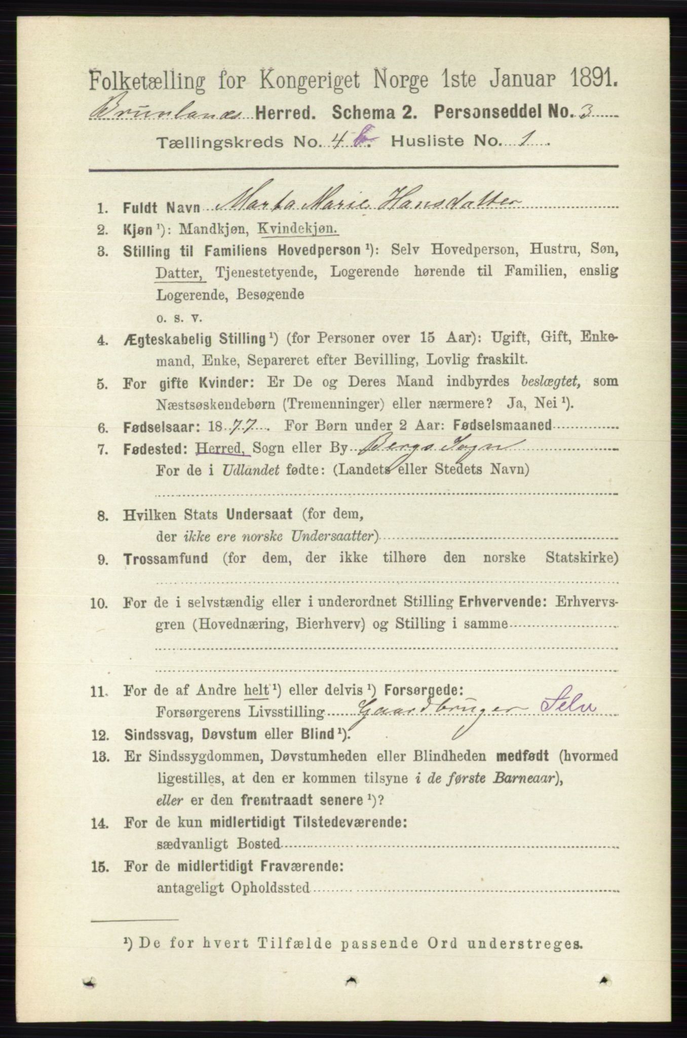 RA, 1891 census for 0726 Brunlanes, 1891, p. 2034