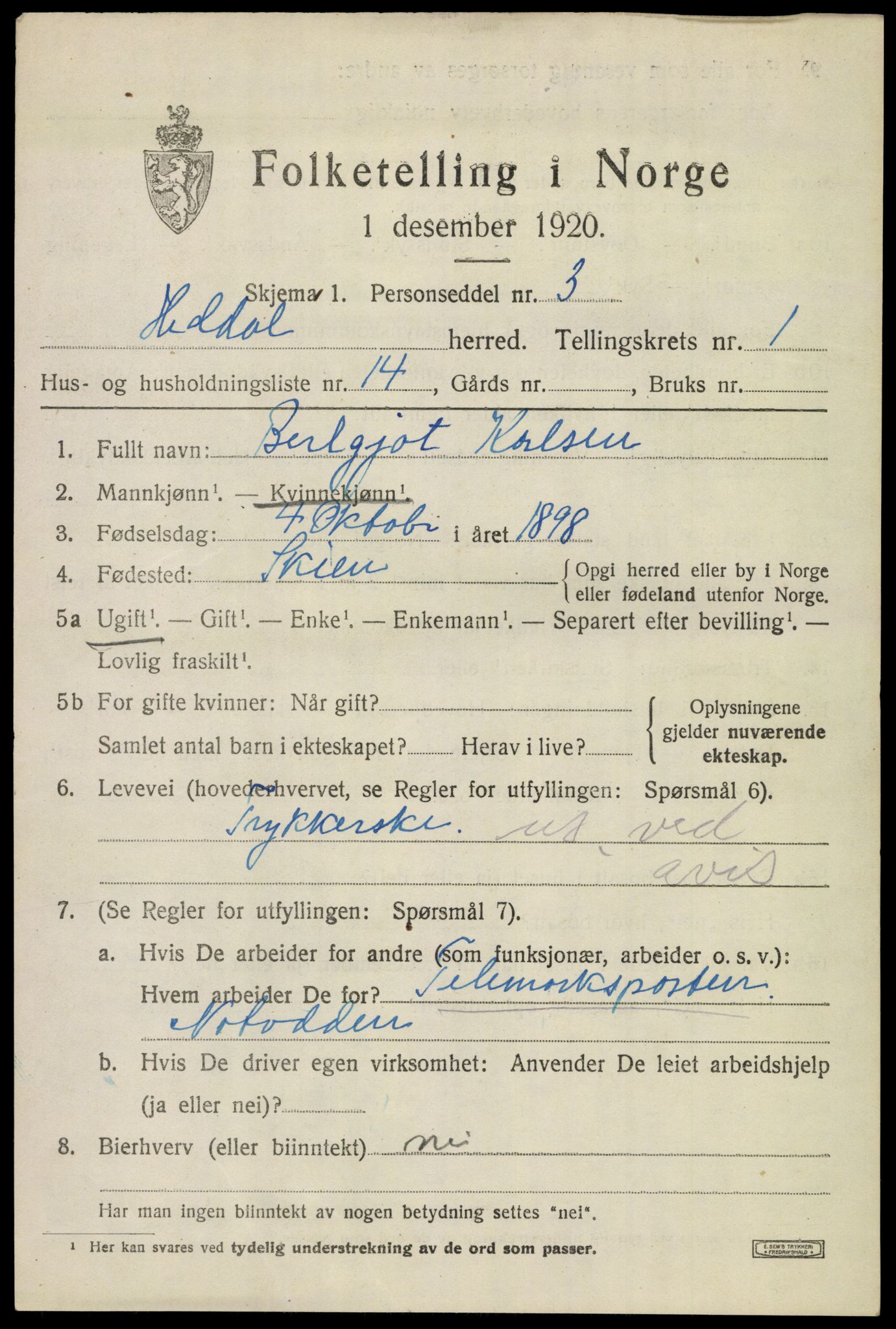 SAKO, 1920 census for Heddal, 1920, p. 1550