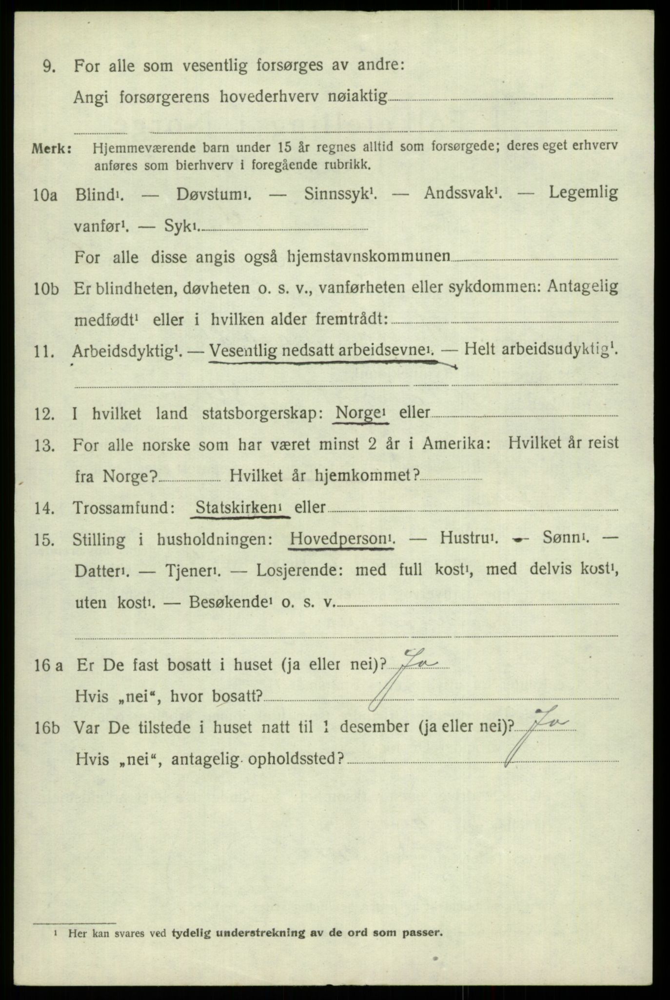 SAB, 1920 census for Odda, 1920, p. 3166