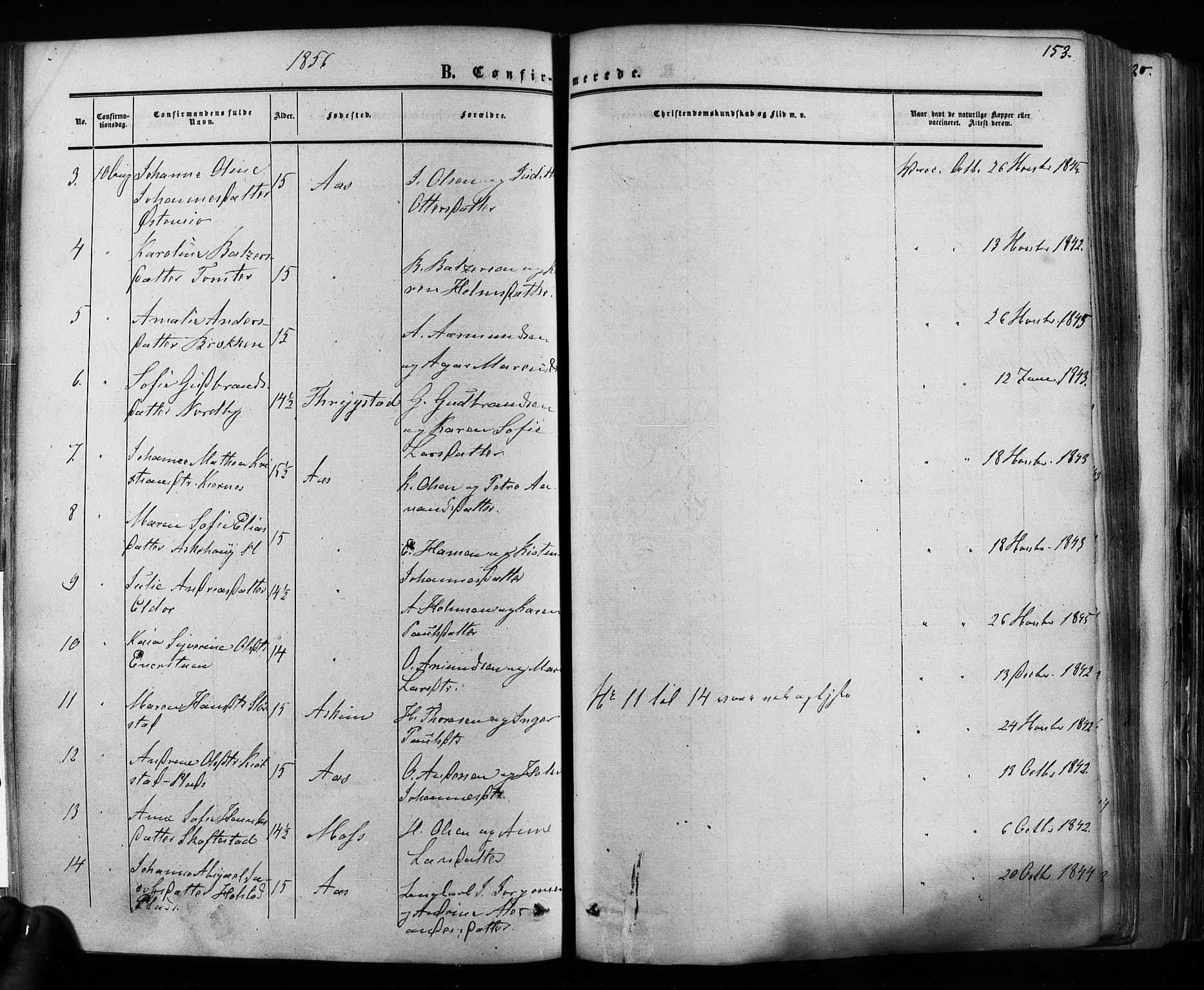 Ås prestekontor Kirkebøker, AV/SAO-A-10894/F/Fa/L0007: Parish register (official) no. I 7, 1854-1870, p. 153