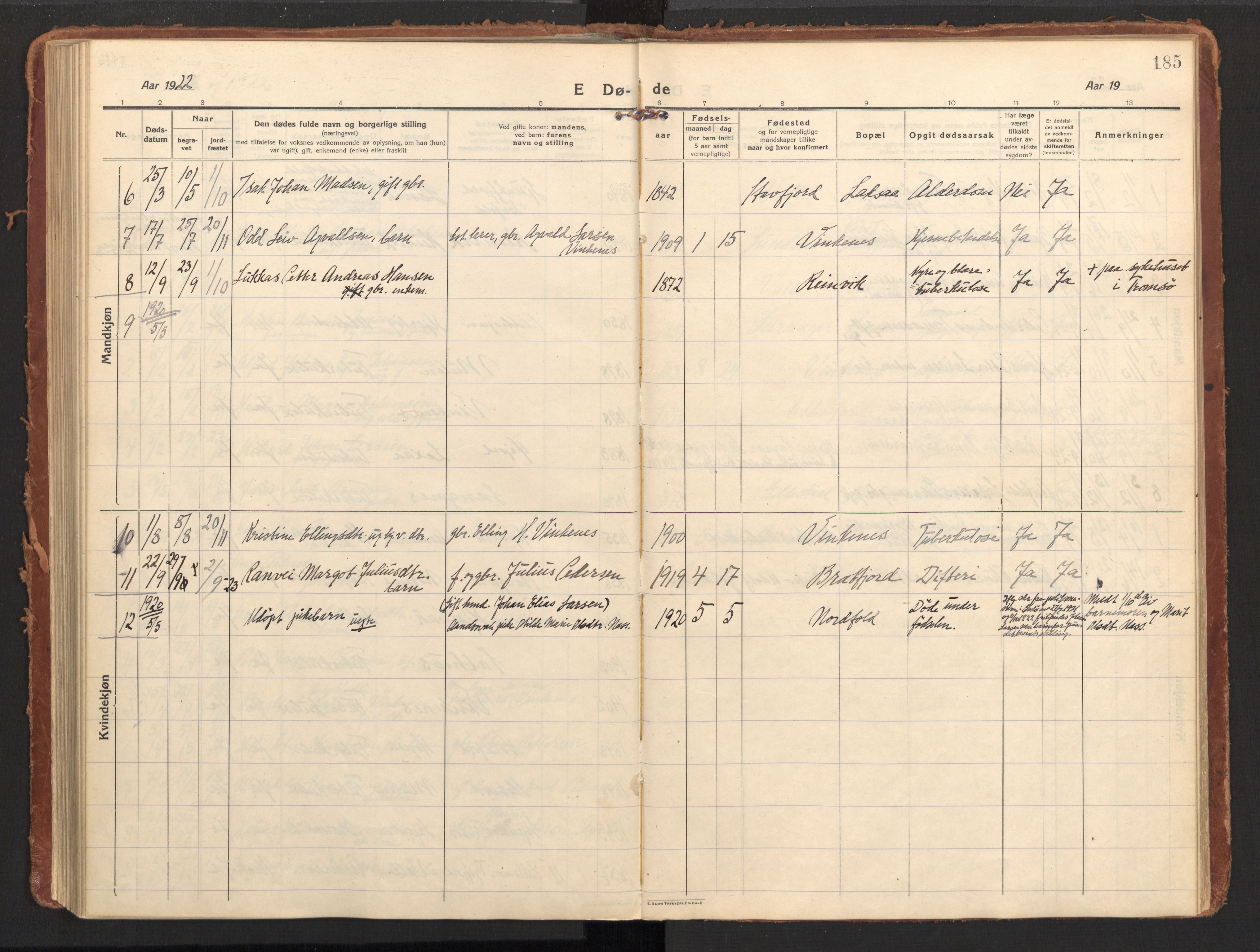 Ministerialprotokoller, klokkerbøker og fødselsregistre - Nordland, AV/SAT-A-1459/858/L0833: Parish register (official) no. 858A03, 1916-1934, p. 185