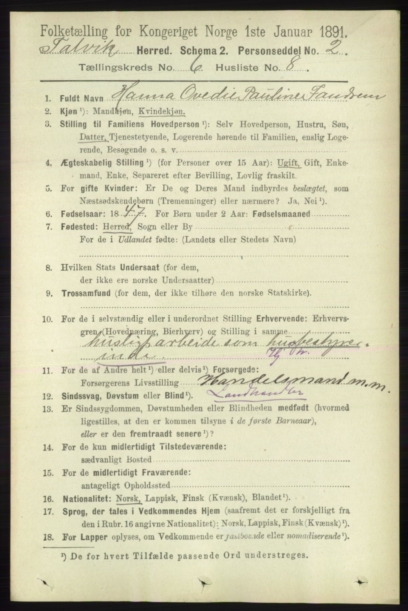 RA, 1891 census for 2013 Talvik, 1891, p. 1651