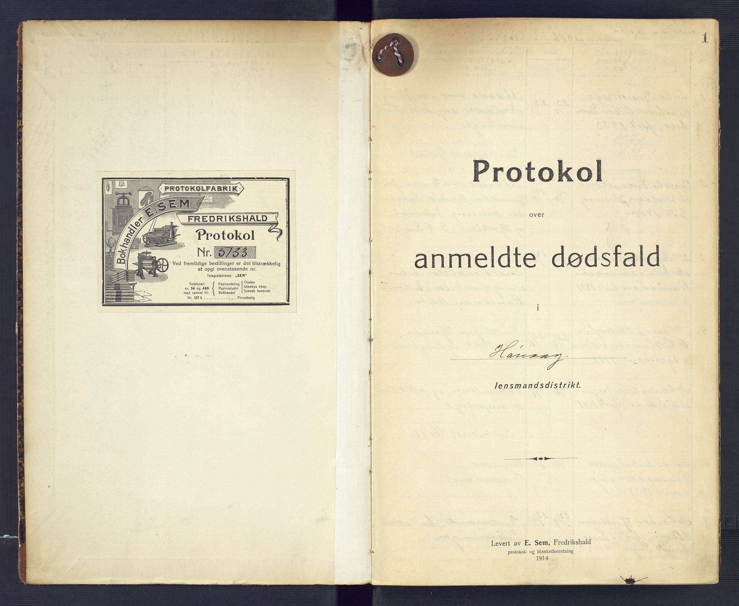 Høvåg lensmannskontor, AV/SAK-1241-0024/F/Fe/L0041: Protokoll over anmeldte dødsfall, 1916-1933, p. 1