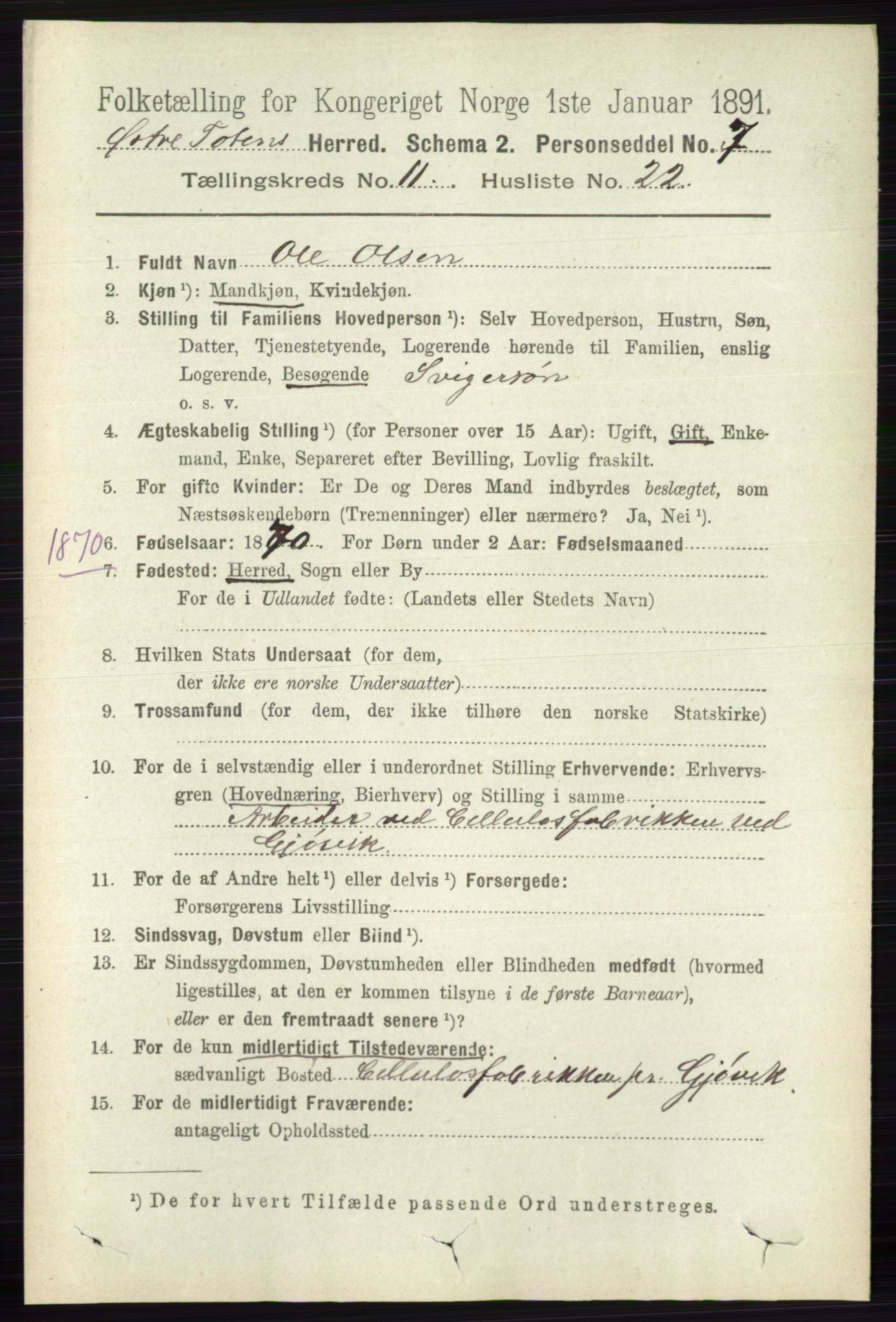 RA, 1891 census for 0528 Østre Toten, 1891, p. 7067