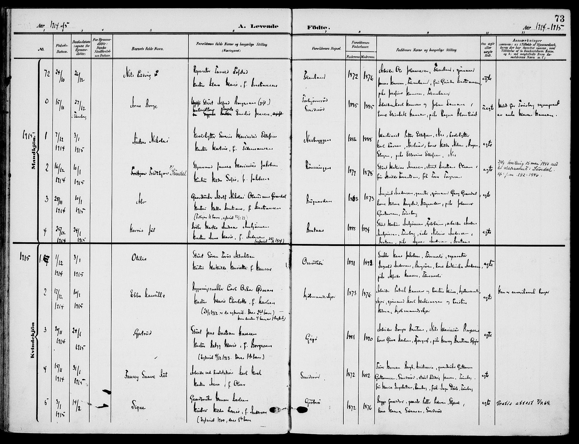 Nøtterøy kirkebøker, AV/SAKO-A-354/F/Fa/L0010: Parish register (official) no. I 10, 1908-1919, p. 73