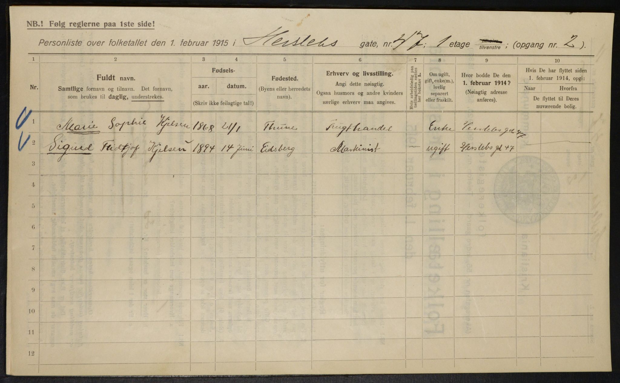 OBA, Municipal Census 1915 for Kristiania, 1915, p. 39434