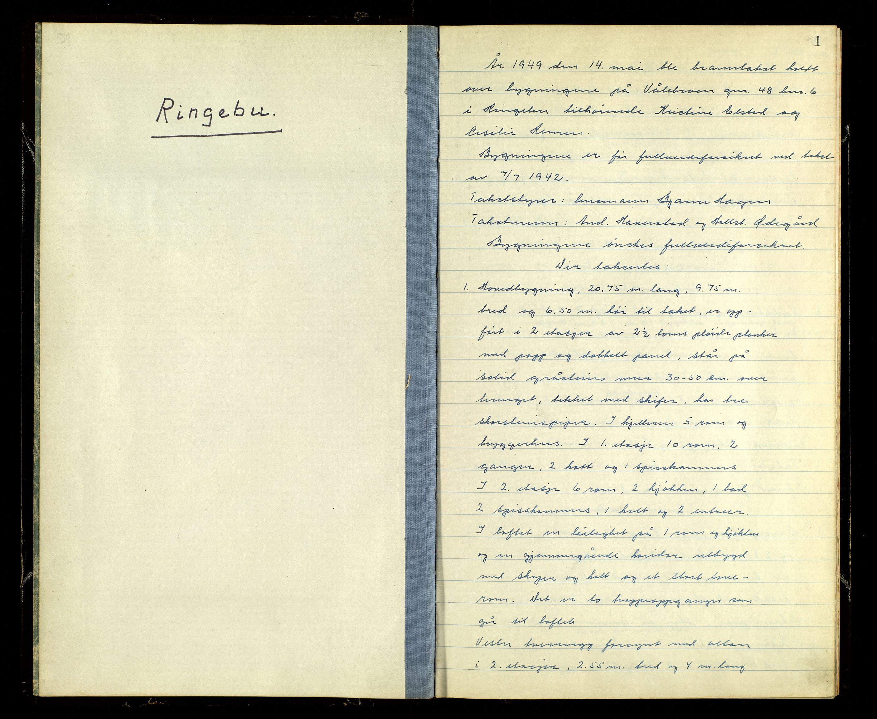 Norges Brannkasse, Ringebu, AV/SAH-NBRANR-037/F/L0004: Branntakstprotokoll, 1949-1955, p. 1
