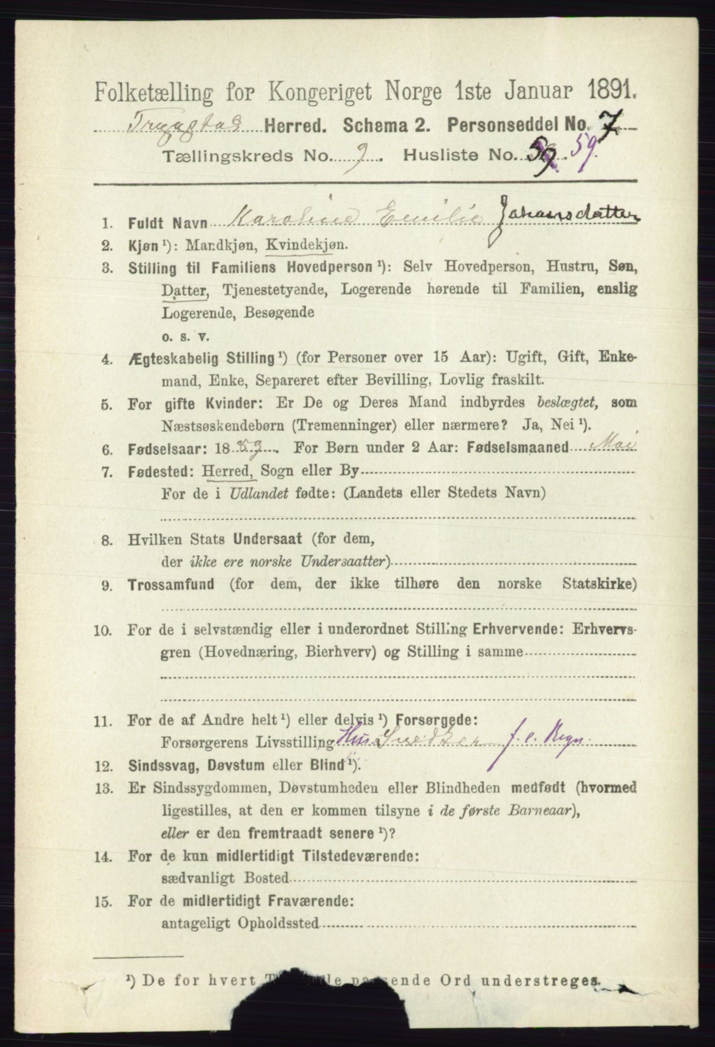 RA, 1891 Census for 0122 Trøgstad, 1891, p. 4228