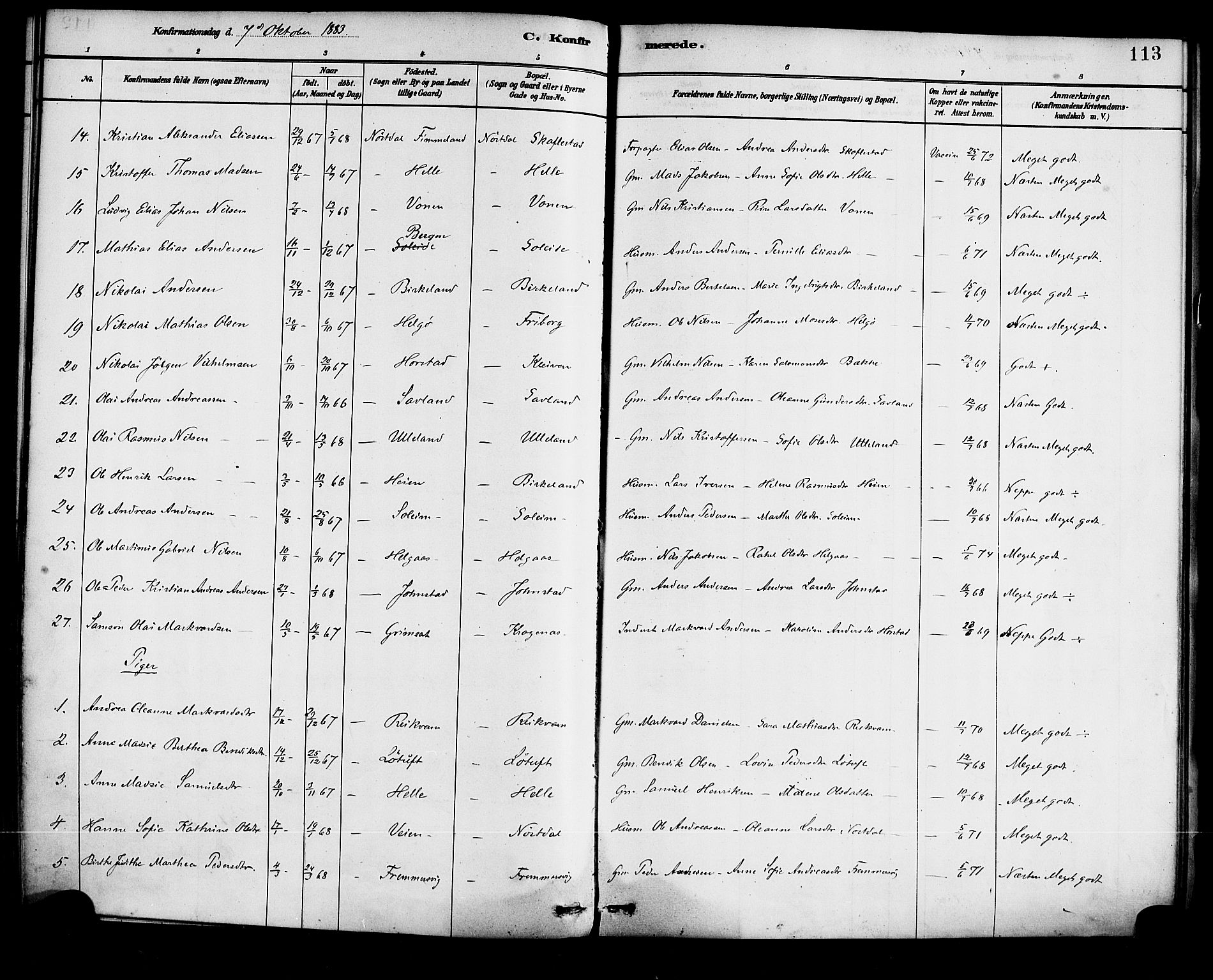 Førde sokneprestembete, AV/SAB-A-79901/H/Haa/Haad/L0001: Parish register (official) no. D 1, 1881-1898, p. 113