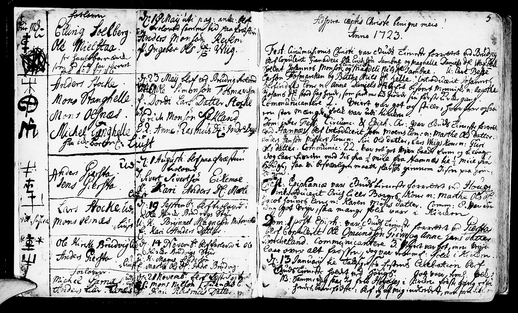 Haus sokneprestembete, AV/SAB-A-75601/H/Haa: Parish register (official) no. A 4, 1723-1733, p. 4-5