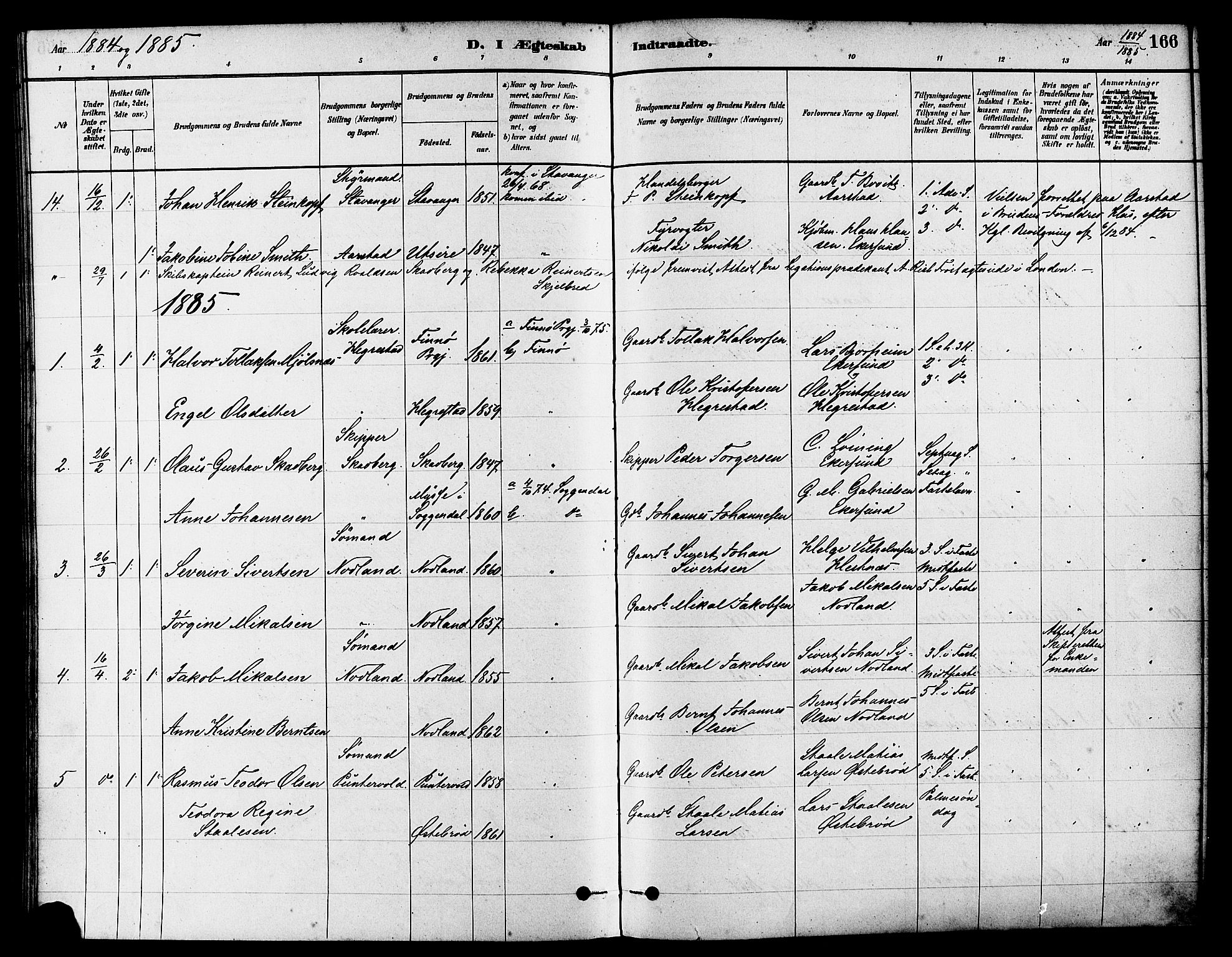 Eigersund sokneprestkontor, SAST/A-101807/S08/L0017: Parish register (official) no. A 14, 1879-1892, p. 166
